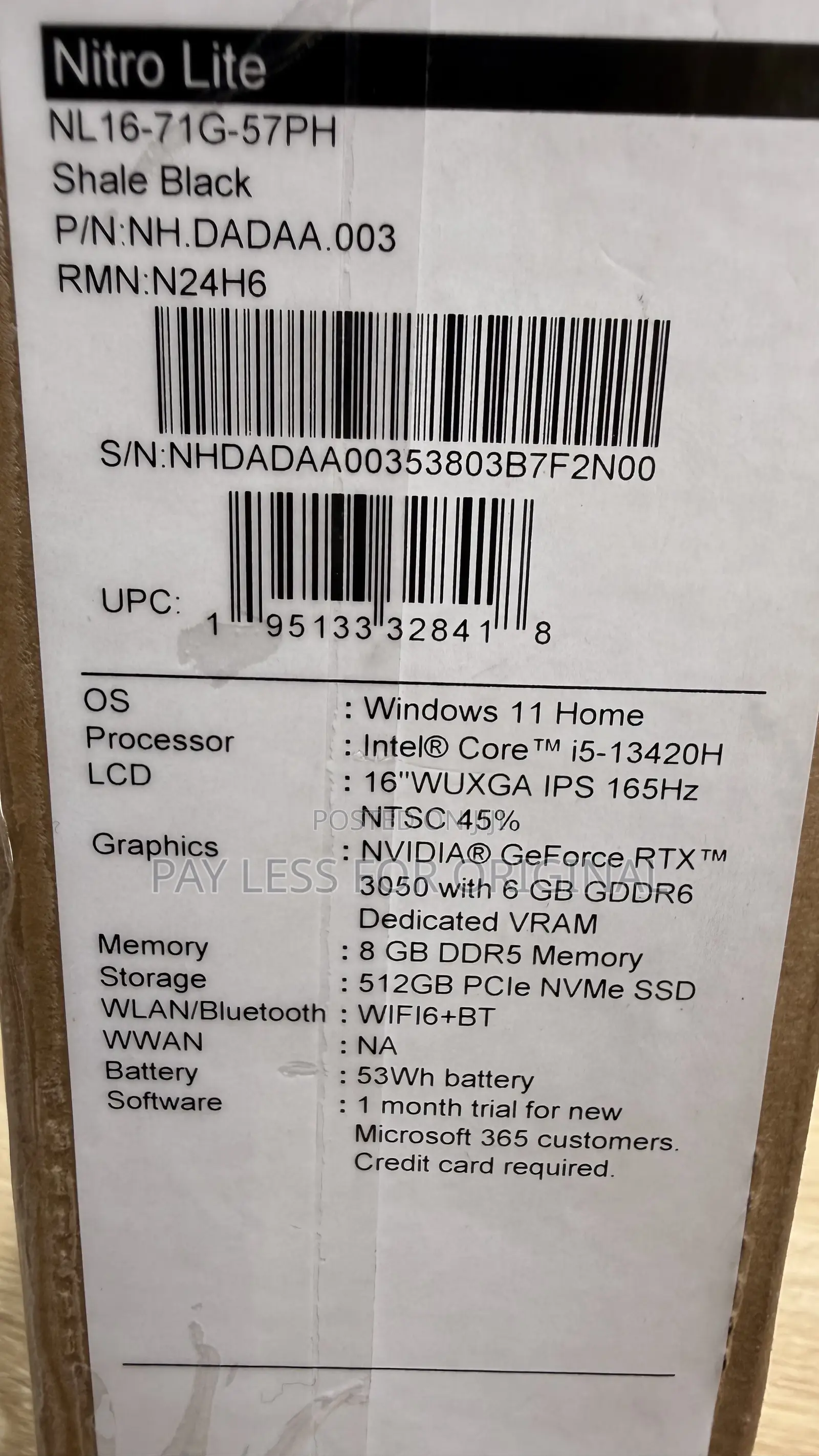 New Laptop Acer Nitro 5 8GB Intel Core i5 SSD 512GB
