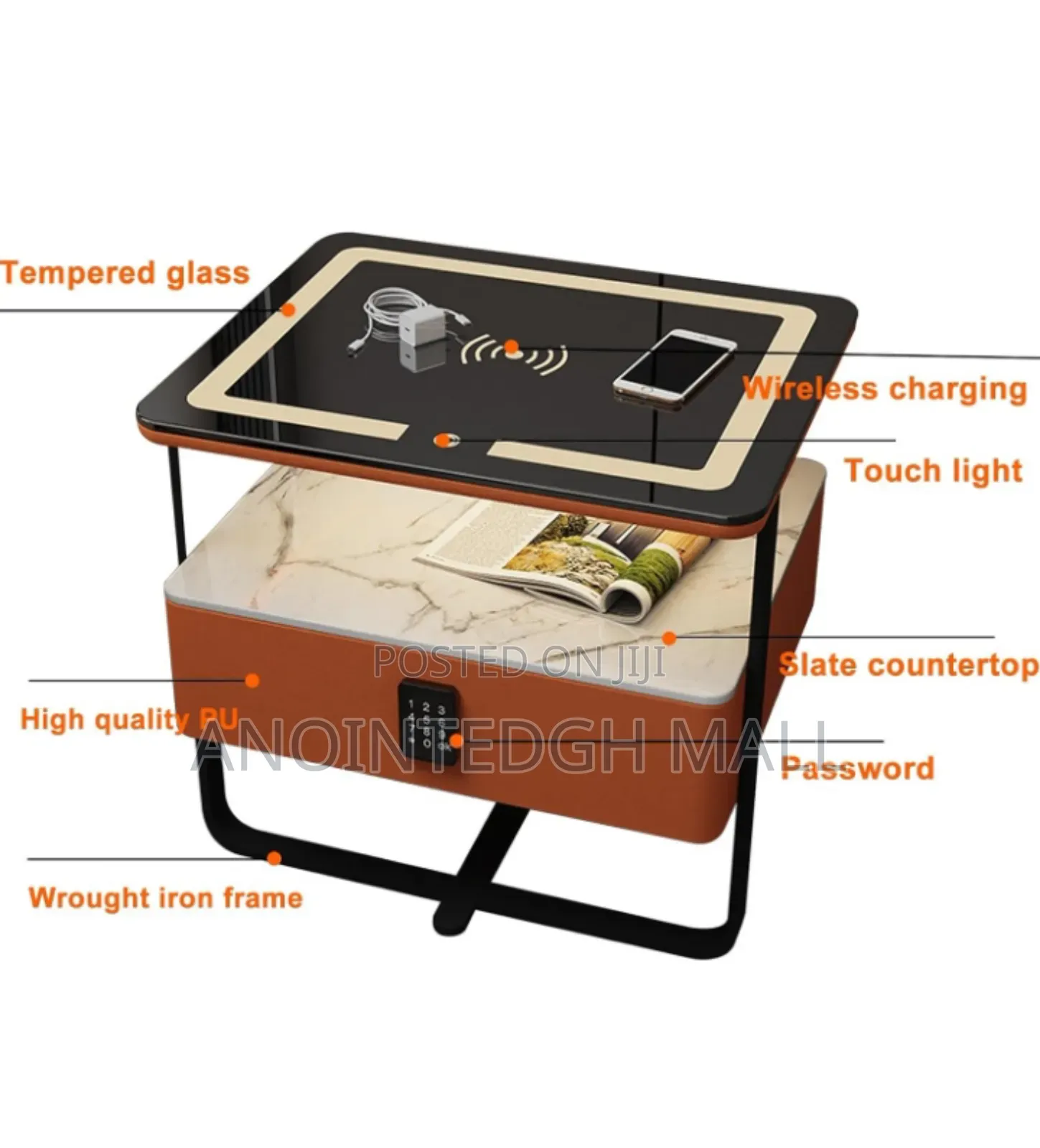 Smart Bedside Table With Wireless Charging And Led Light - Multicolor