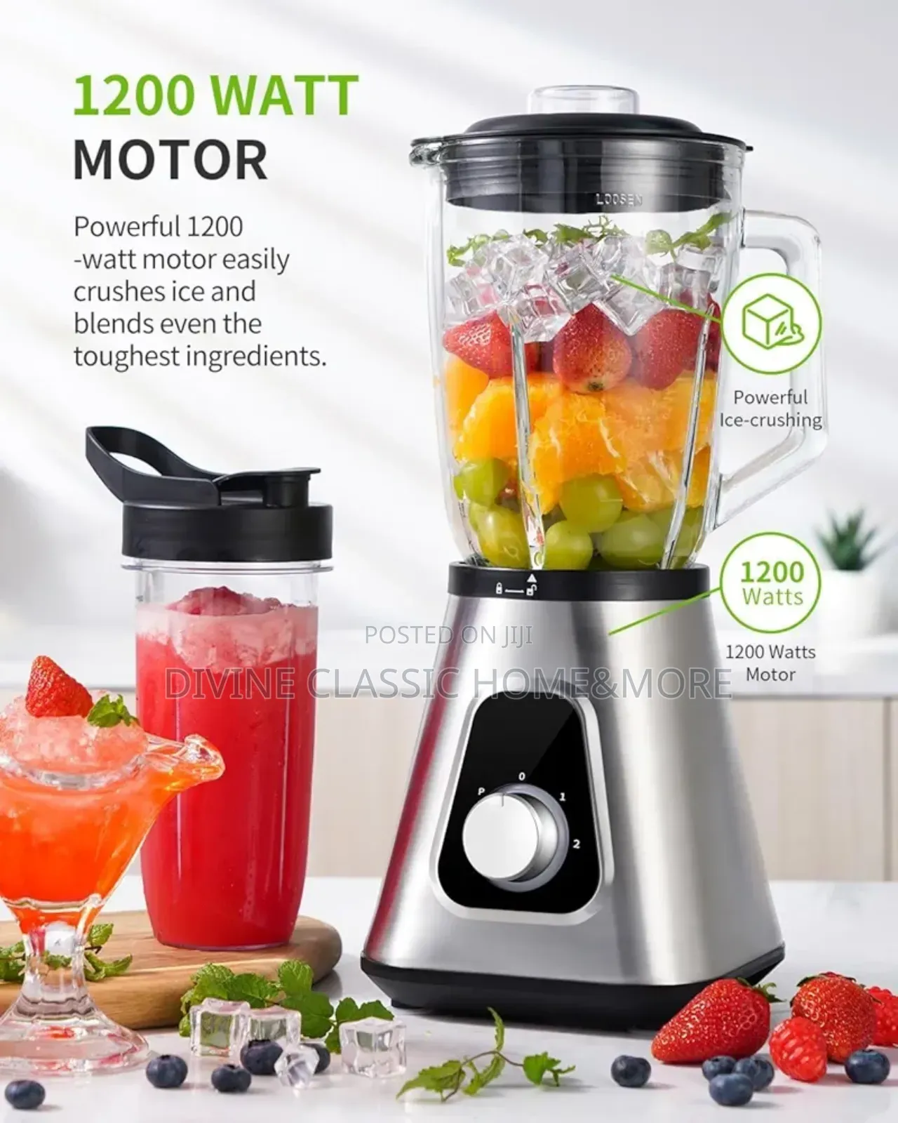 Gdor 1200w Blender 2 in 1 Smoothie Blender With 1.5l Glass Jug 650ml