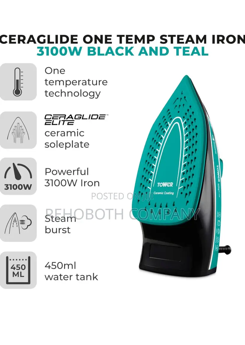 Tower T22026tl Ceraglide One Temperature Steam Iron With Ceramic