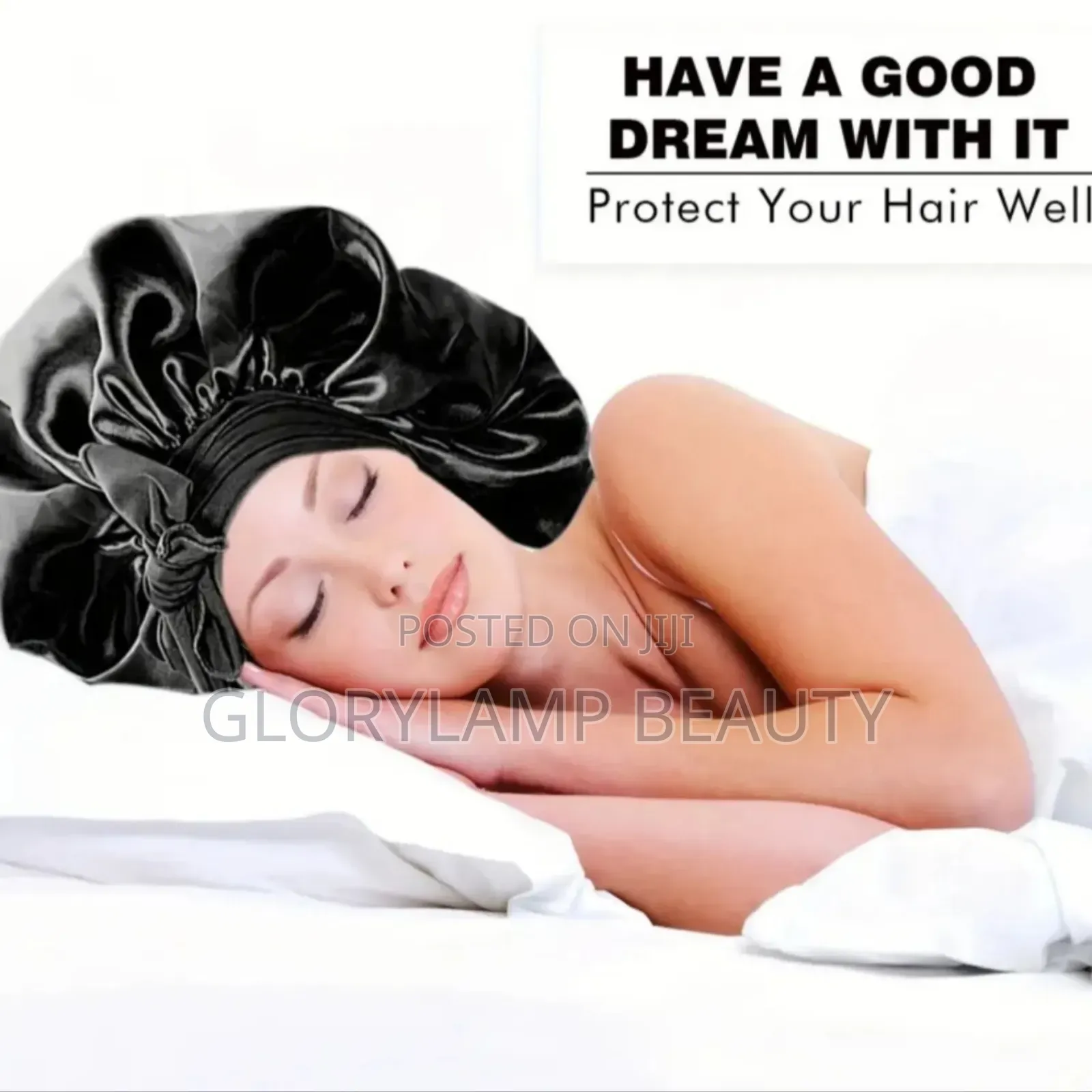 Premium Silk Satin Sleep Bonnet – Black – Hair Protection Night Cap