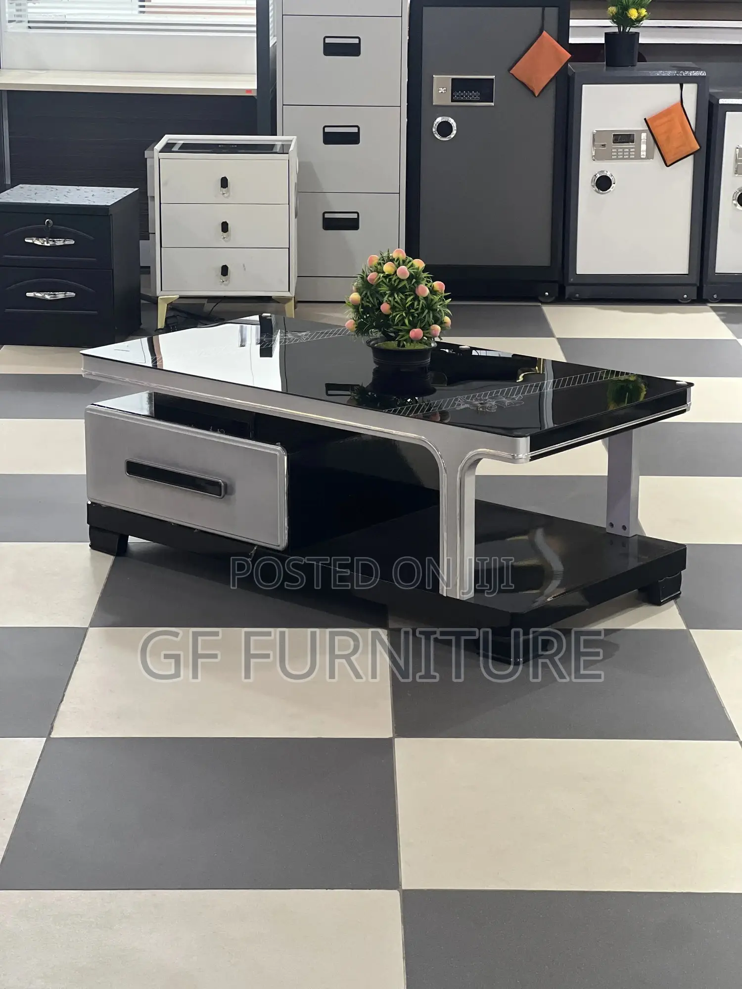 Modern High-Gloss Black Centre Table With Drawers