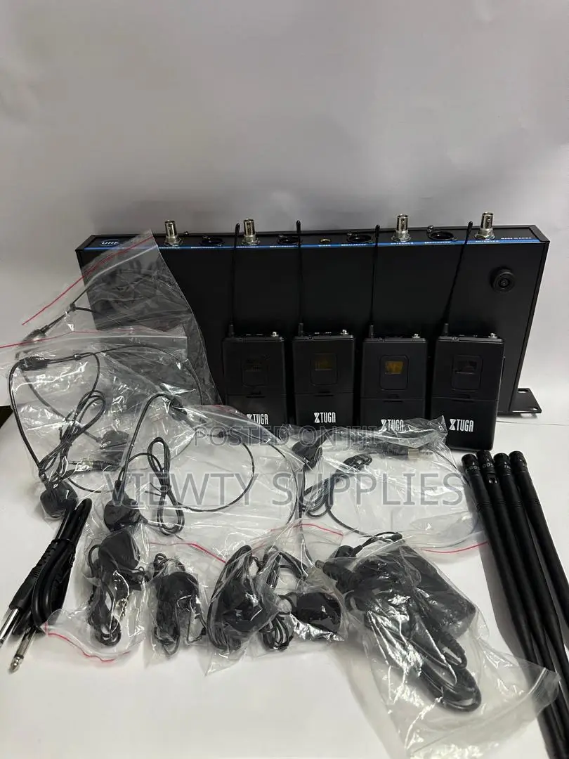 4 Channels Uhf Wireless Lapel Head Set Microphone With 4 Body Packs