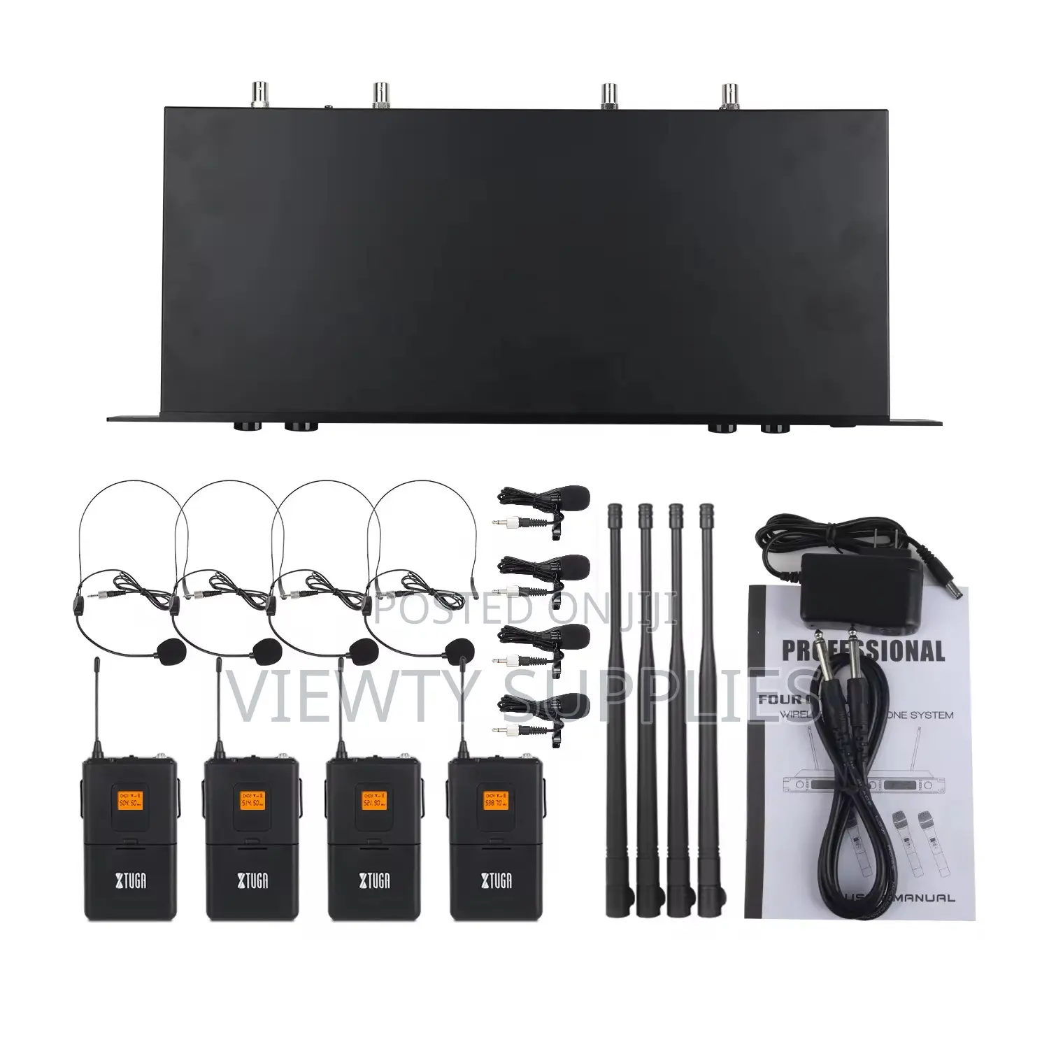 4 Channels Uhf Wireless Lapel Head Set Microphone With 4 Body Packs