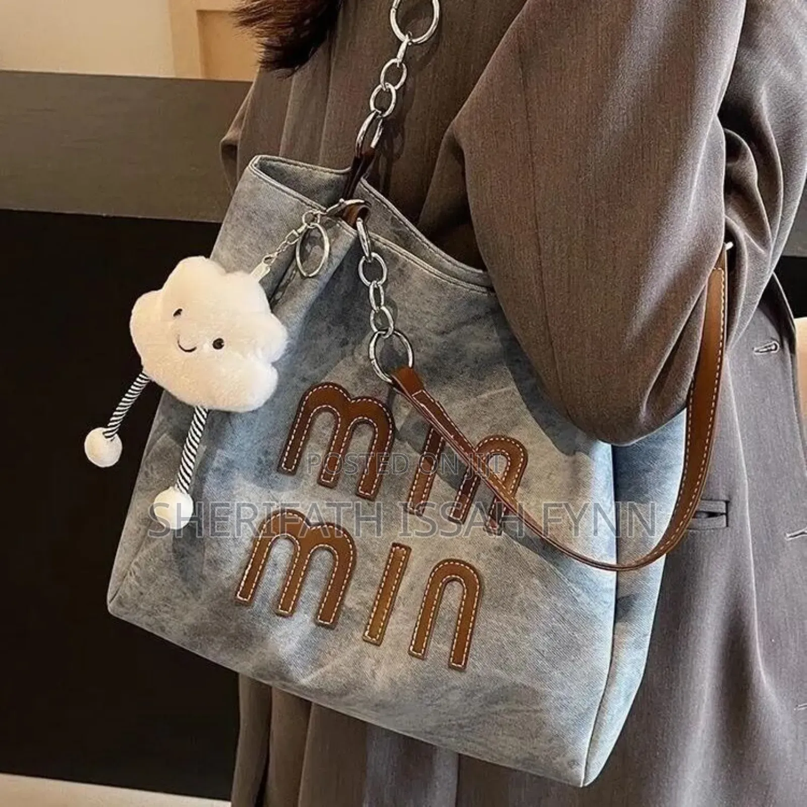 Denim Handbag With Cloud Charm