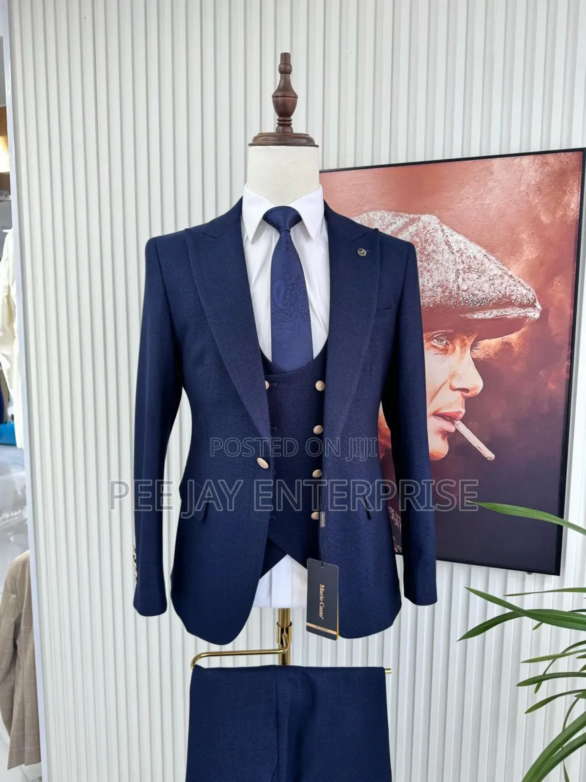 Navy Blue, Slim-Fit, Three-Piece Men's Suit,