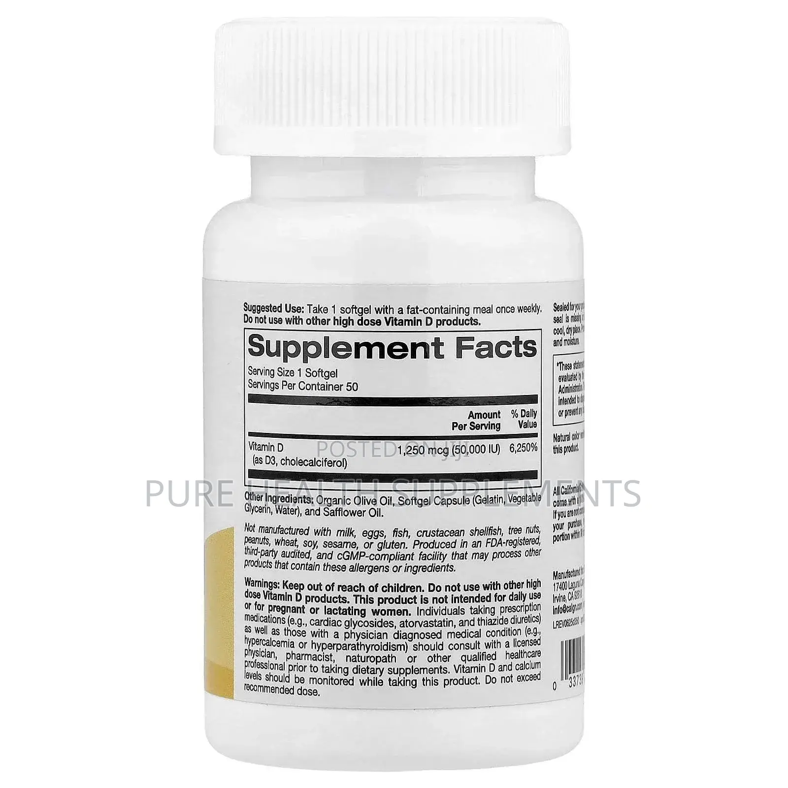 California, Simplyone, Vitamin D3, 1,250 MCG (50,000 Iu), 50 Softgels