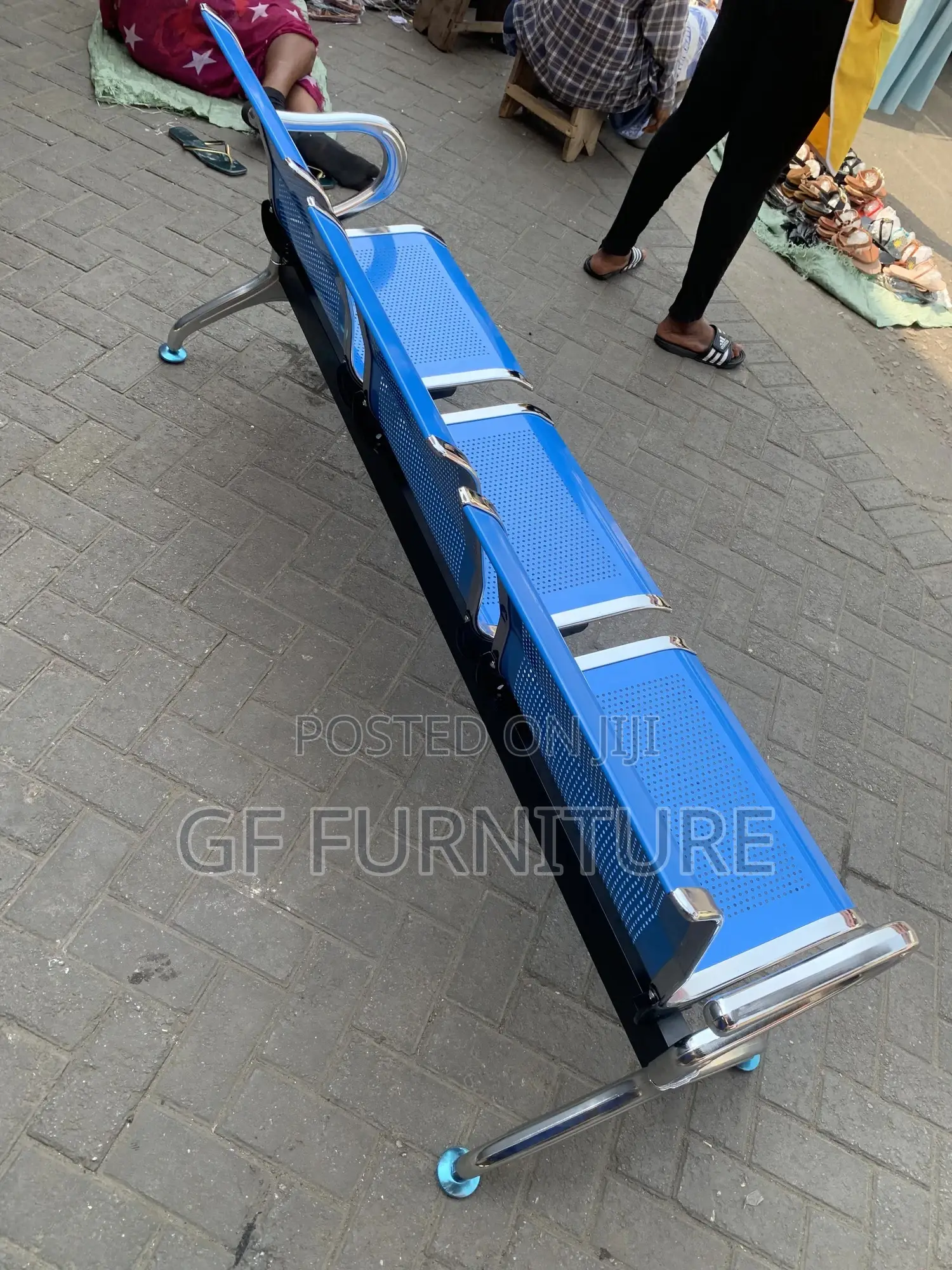 Durable Stylish 3-Seater Blue Reception Bench