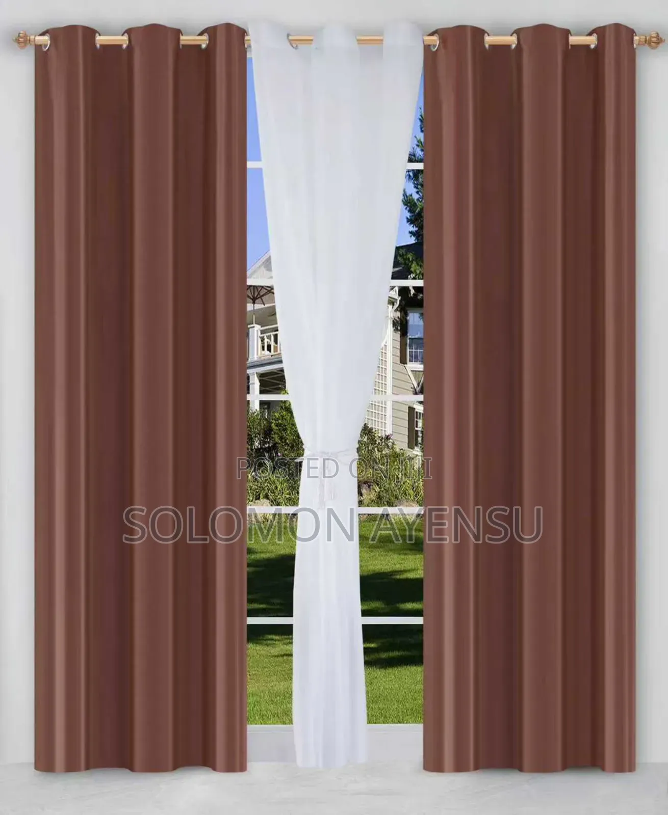 Quality Gold Sunblock Curtains and White Voile Sheer Curtains.