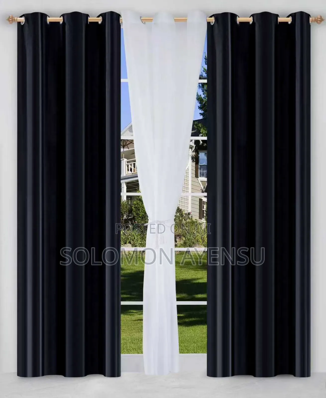 Quality Gold Sunblock Curtains and White Voile Sheer Curtains.