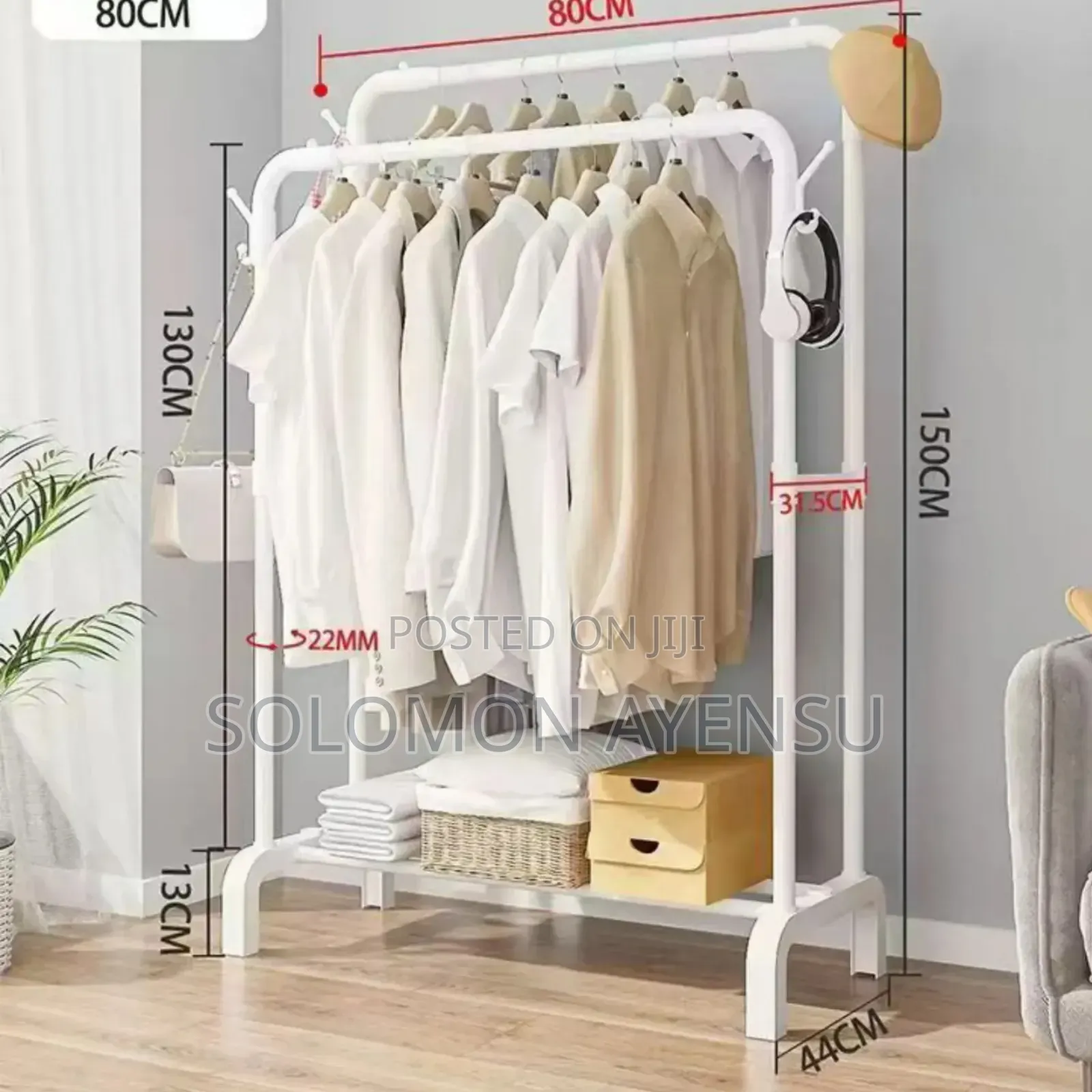 Quality Freestanding, Portable Metal Clothing Rack With Shelves.