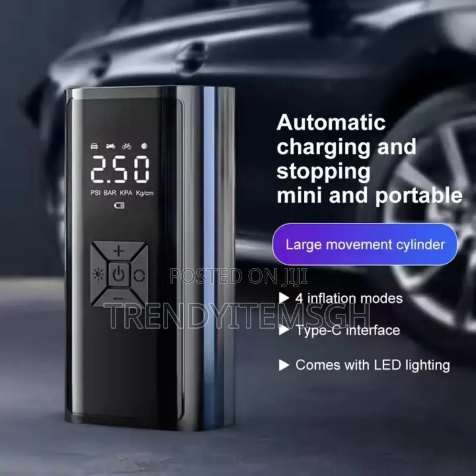 Portable Cordless Tyre Inflator Pump With Led Light Power Bank