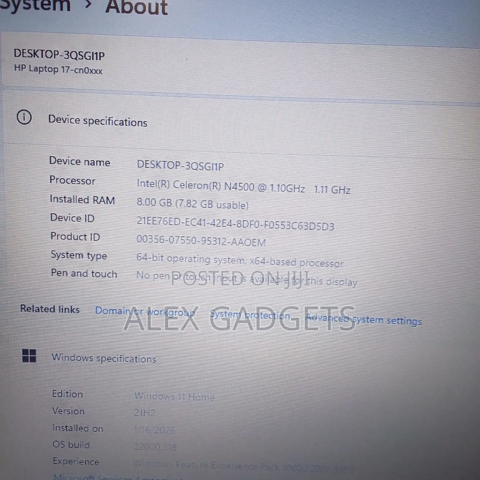 Laptop HP 8GB Intel SSD 256GB