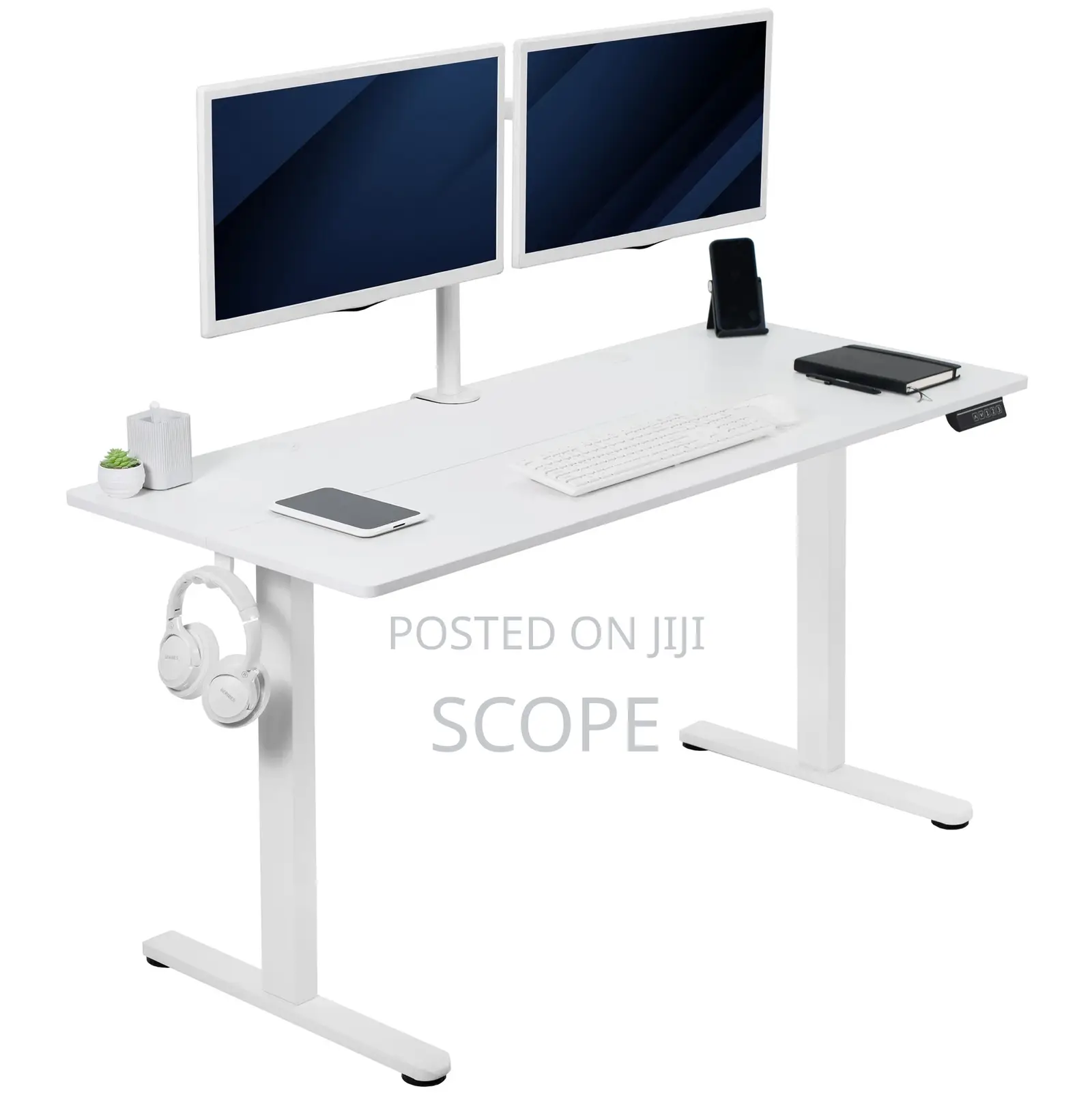 160x70 Electric Height Adjustable Table - Memory, Cup Headset Holder