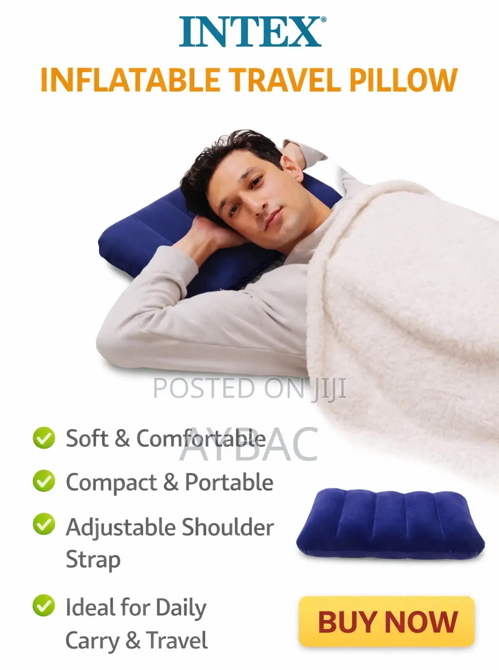 Inflatable Downy Blue Pillow – Soft Portable Travel Pillow