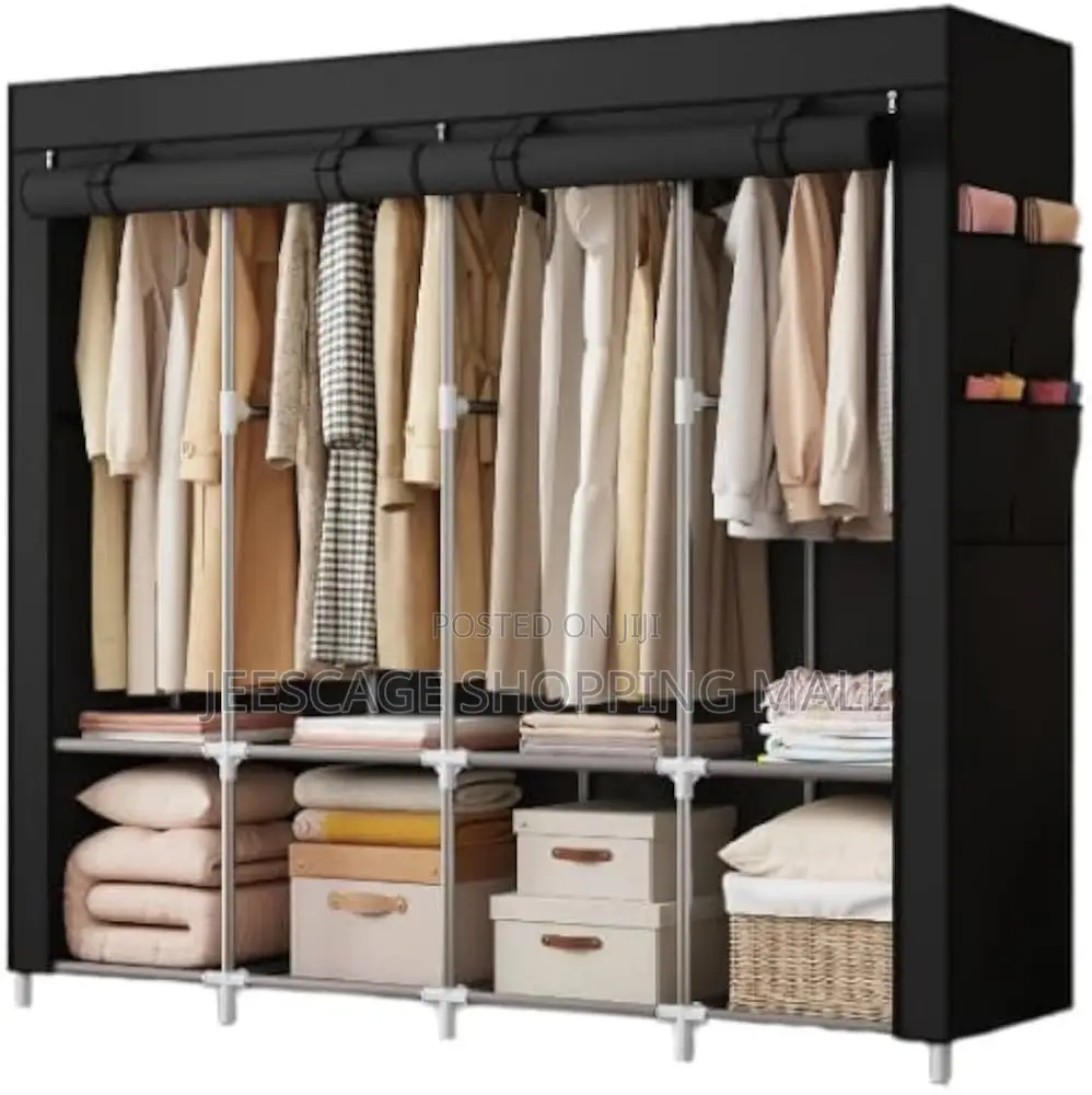 Portable Wardrobe Closet 4in1 Section With Hanging Rod, Cyan Fabric