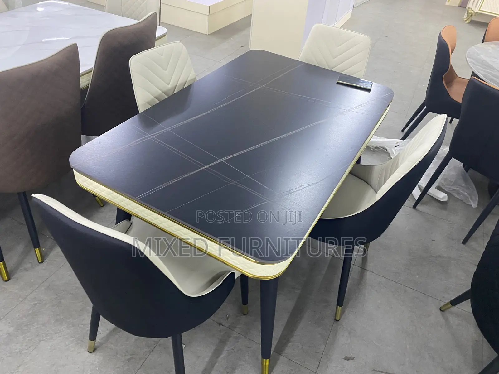 Dining Table With Chairs (Marble Cream)