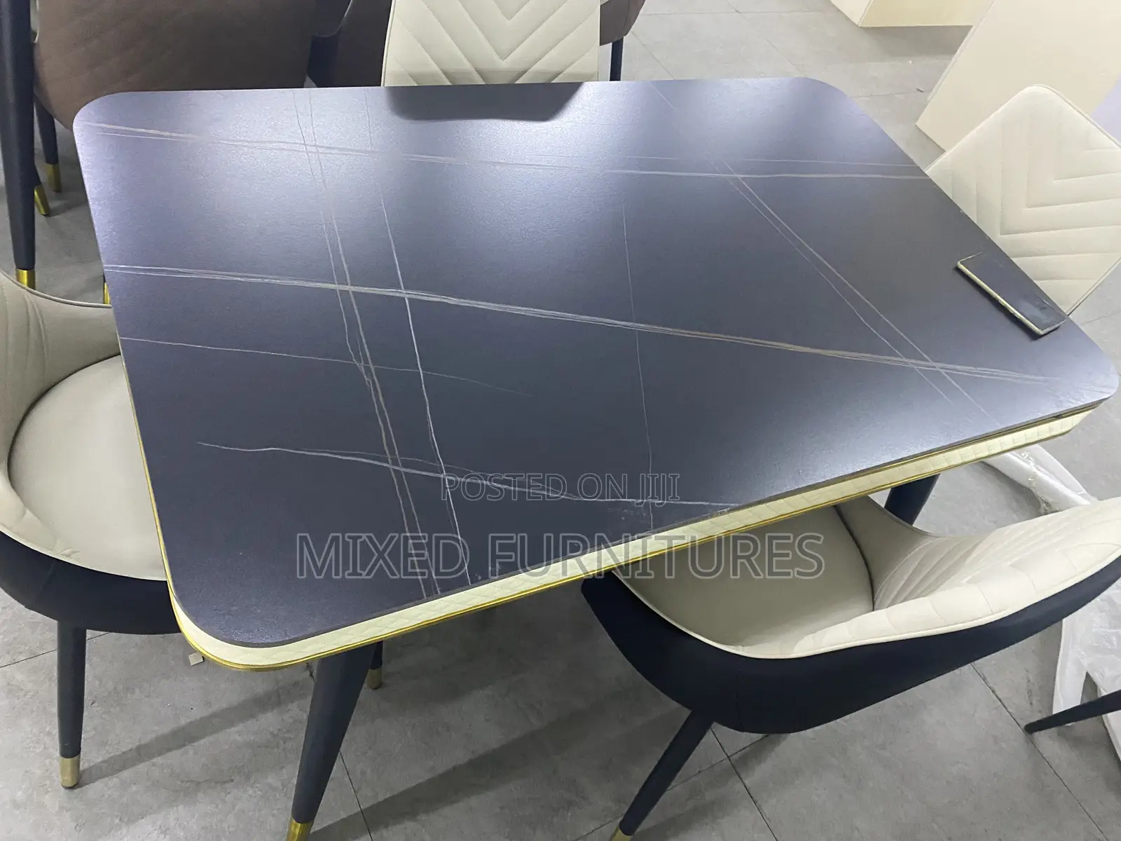 Dining Table With Chairs (Marble Cream)