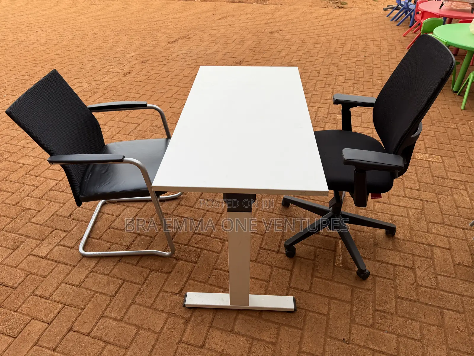 Electric Adjustable Height Table And Office Chairs
