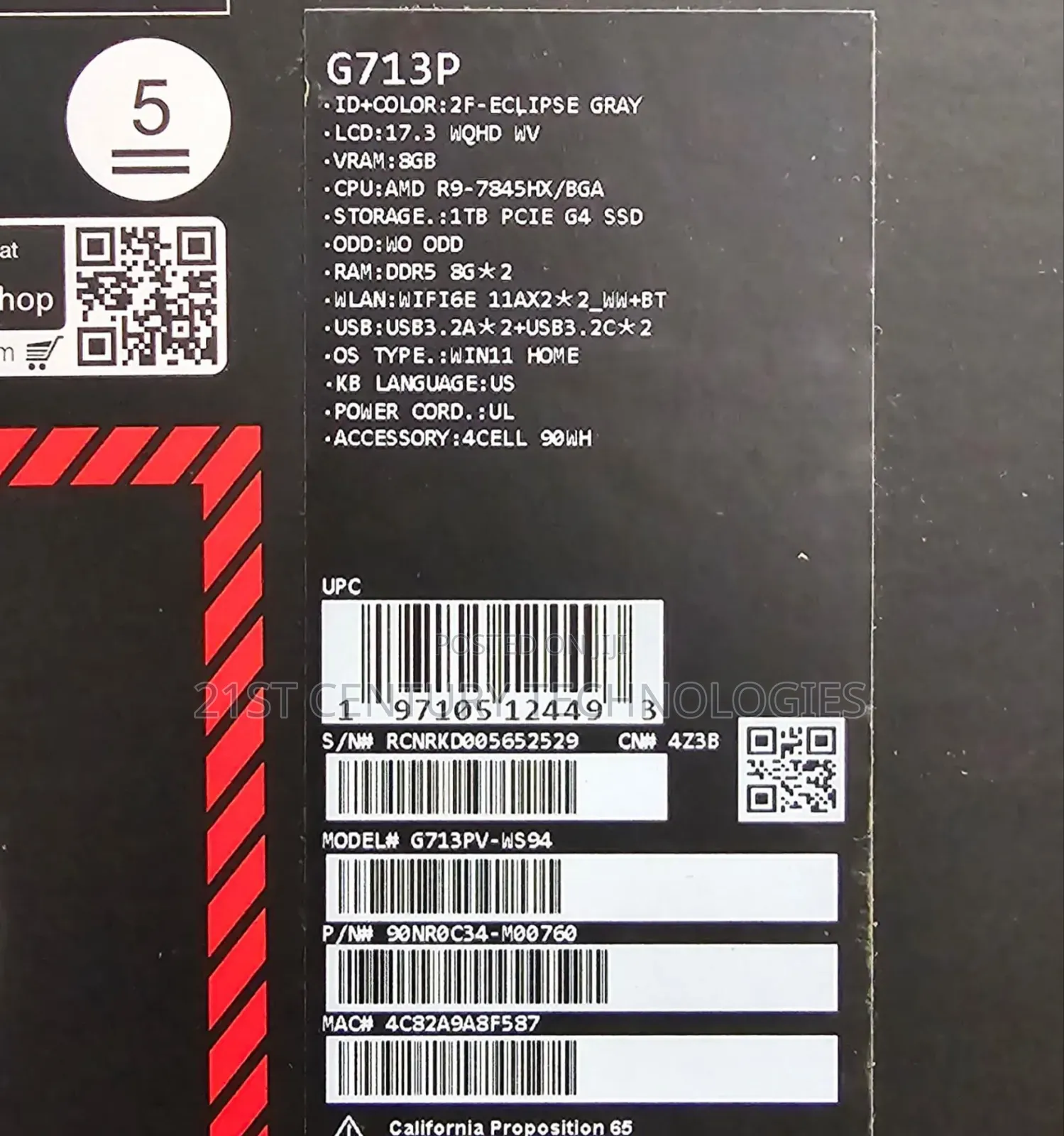 New Laptop Asus ROG Strix G17 16GB AMD Ryzen SSD 1T