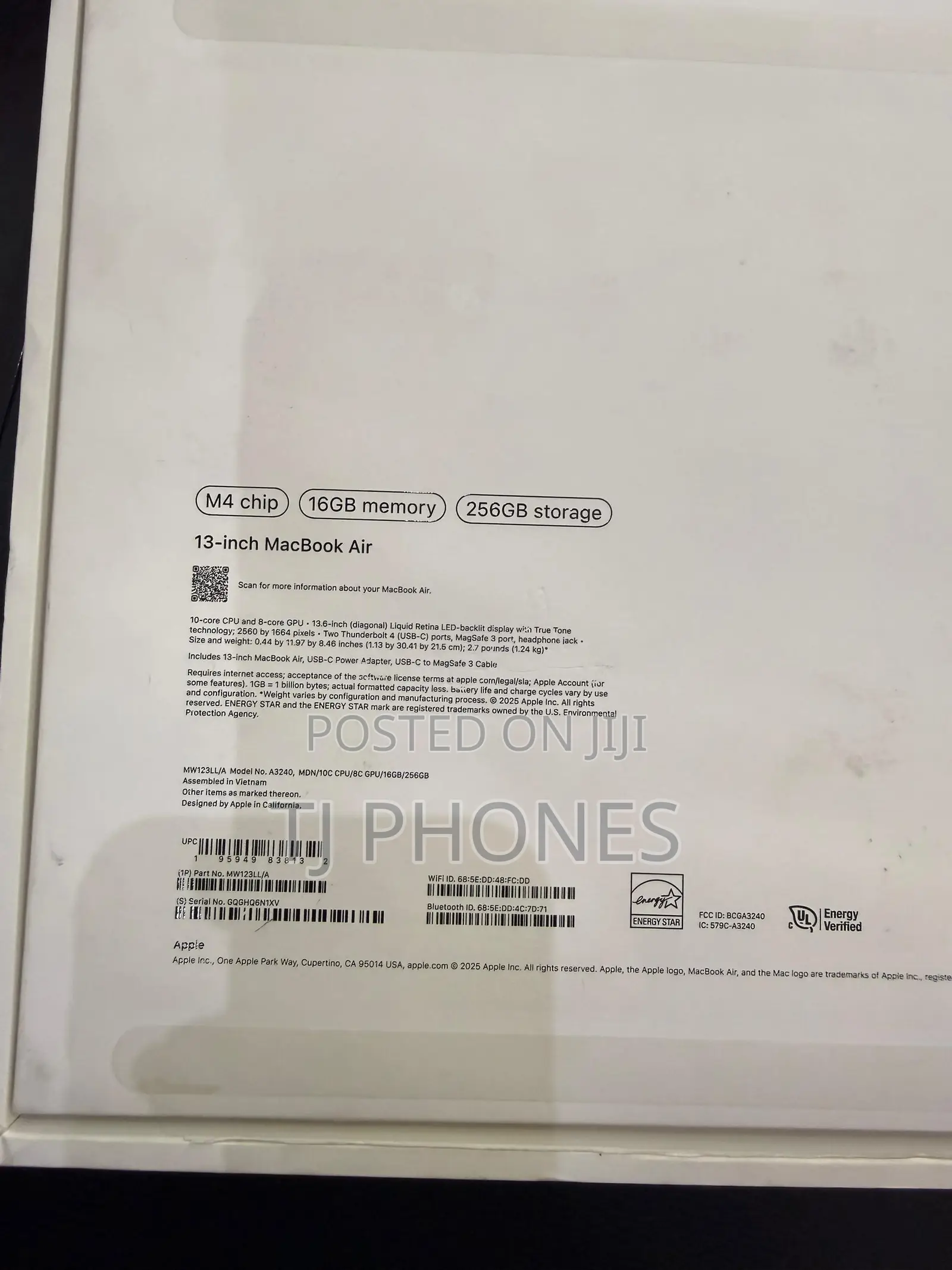 New Laptop Apple MacBook Air 2025 M4 13-inch 16GB Apple M4 SSD 256GB
