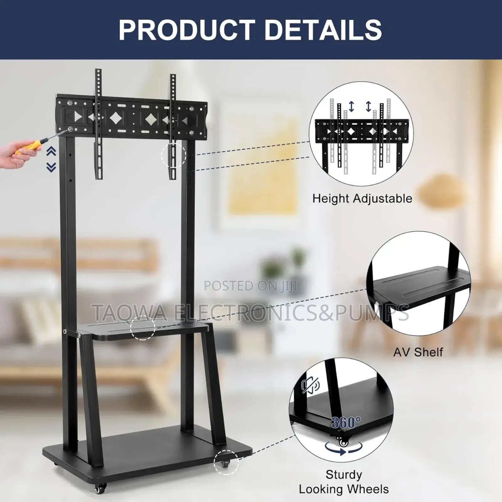 Best for 32-75 Inches With Wheels Mobile Tv Stand