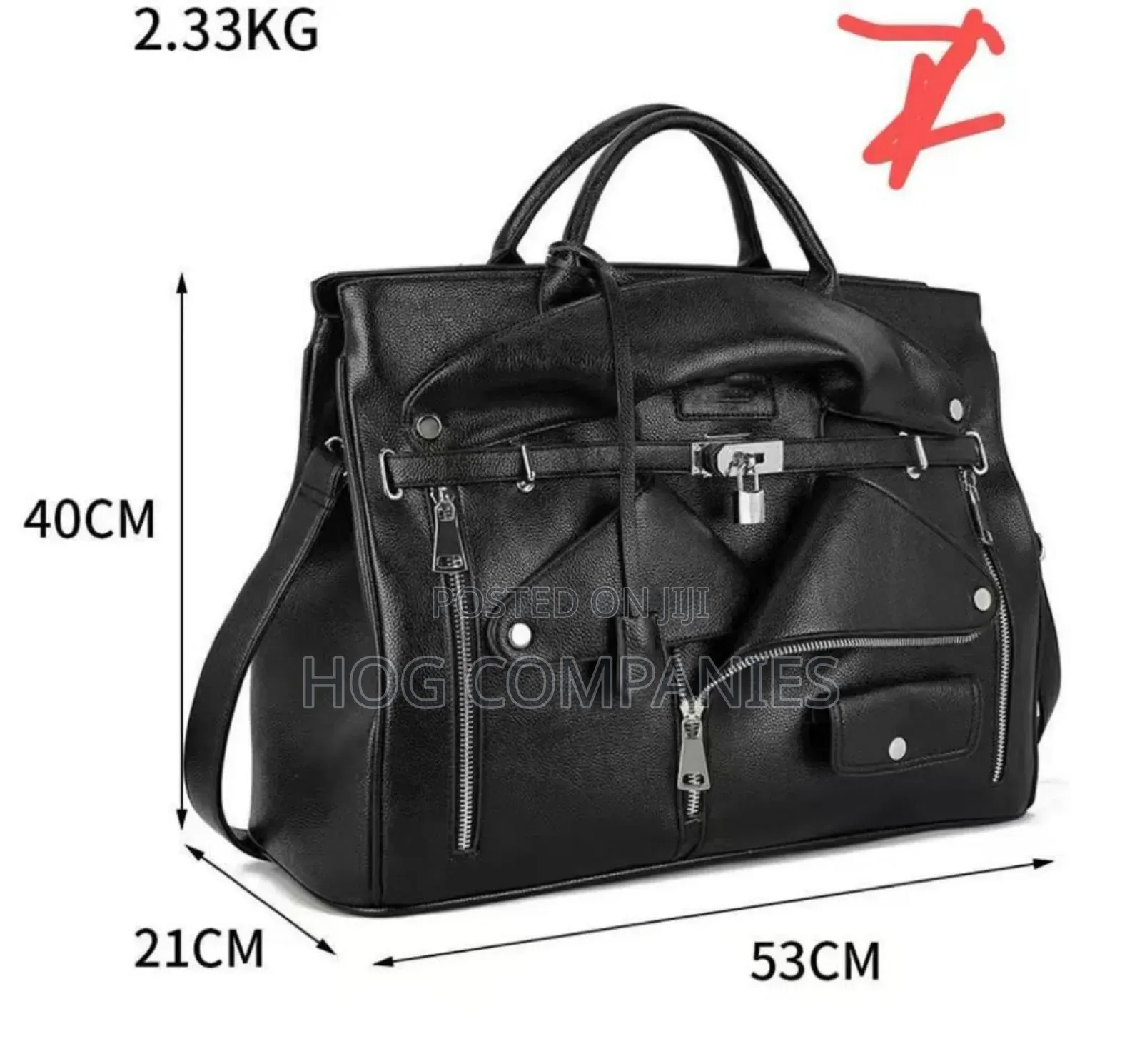 Quality Black Leather Travel Duffel Bag