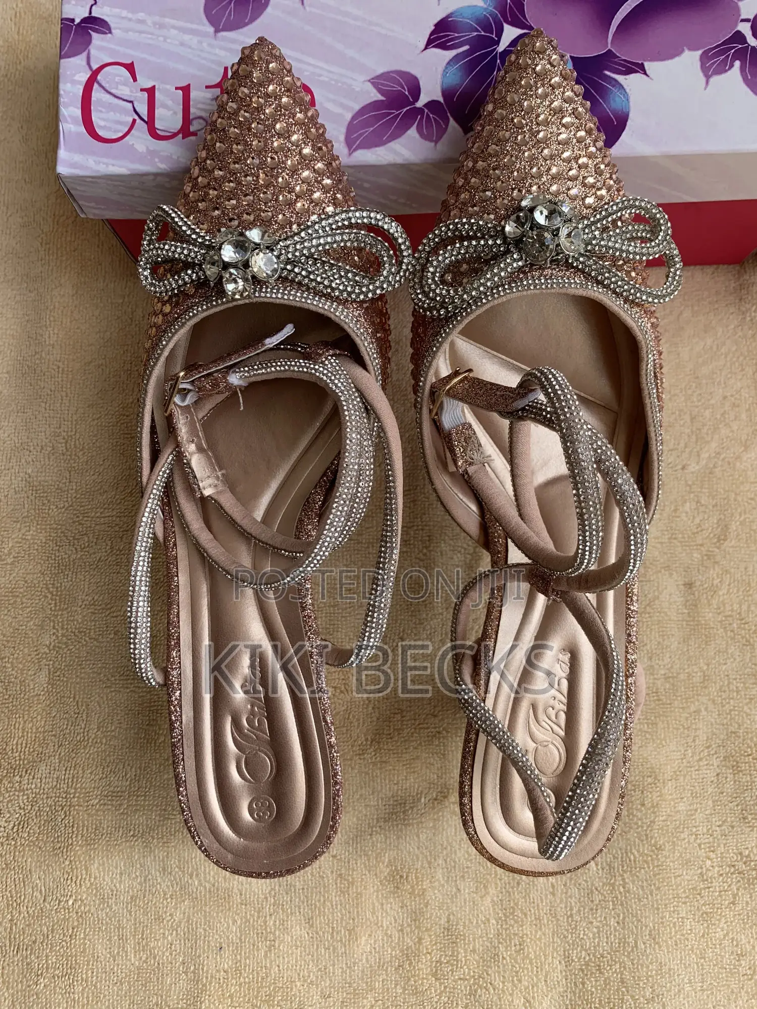 Champgne and Black Women’S Crystal Heels