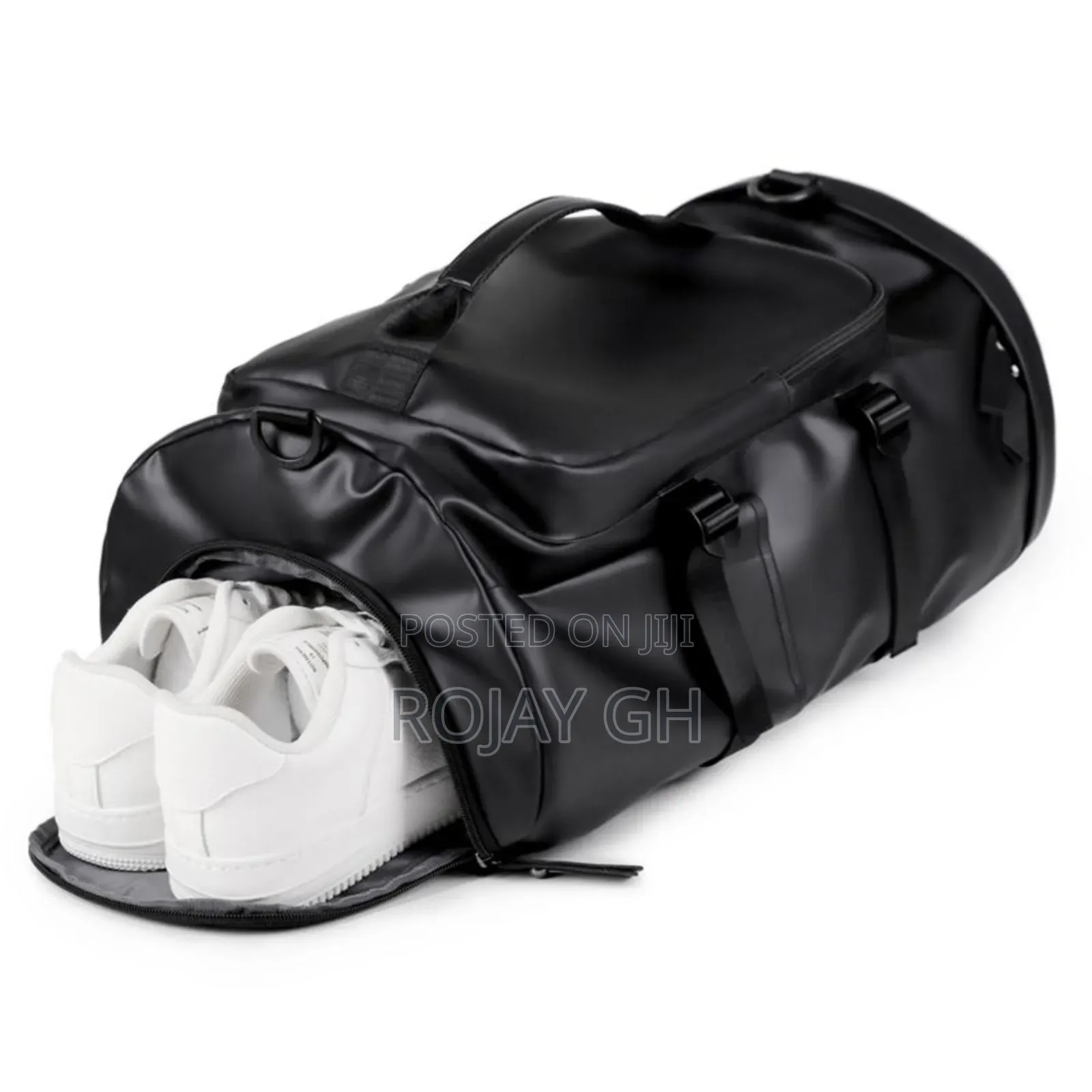 Multi-Functional Leather Travel Backpack With Shoe Compartment - Black