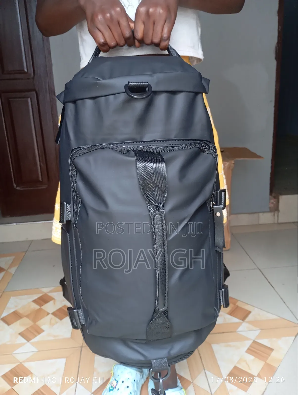 Multi-Functional Leather Travel Backpack With Shoe Compartment - Black