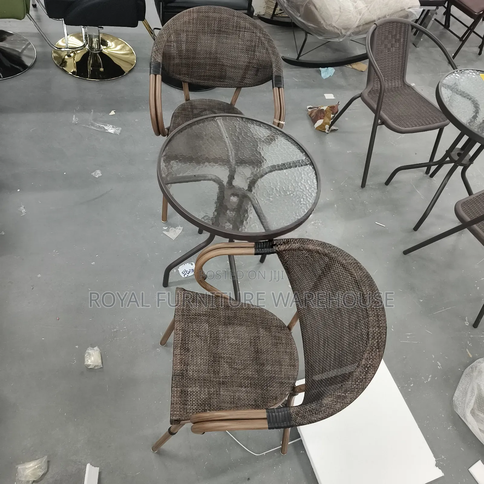 Brown Plastic Wicker Patio Dining Set.