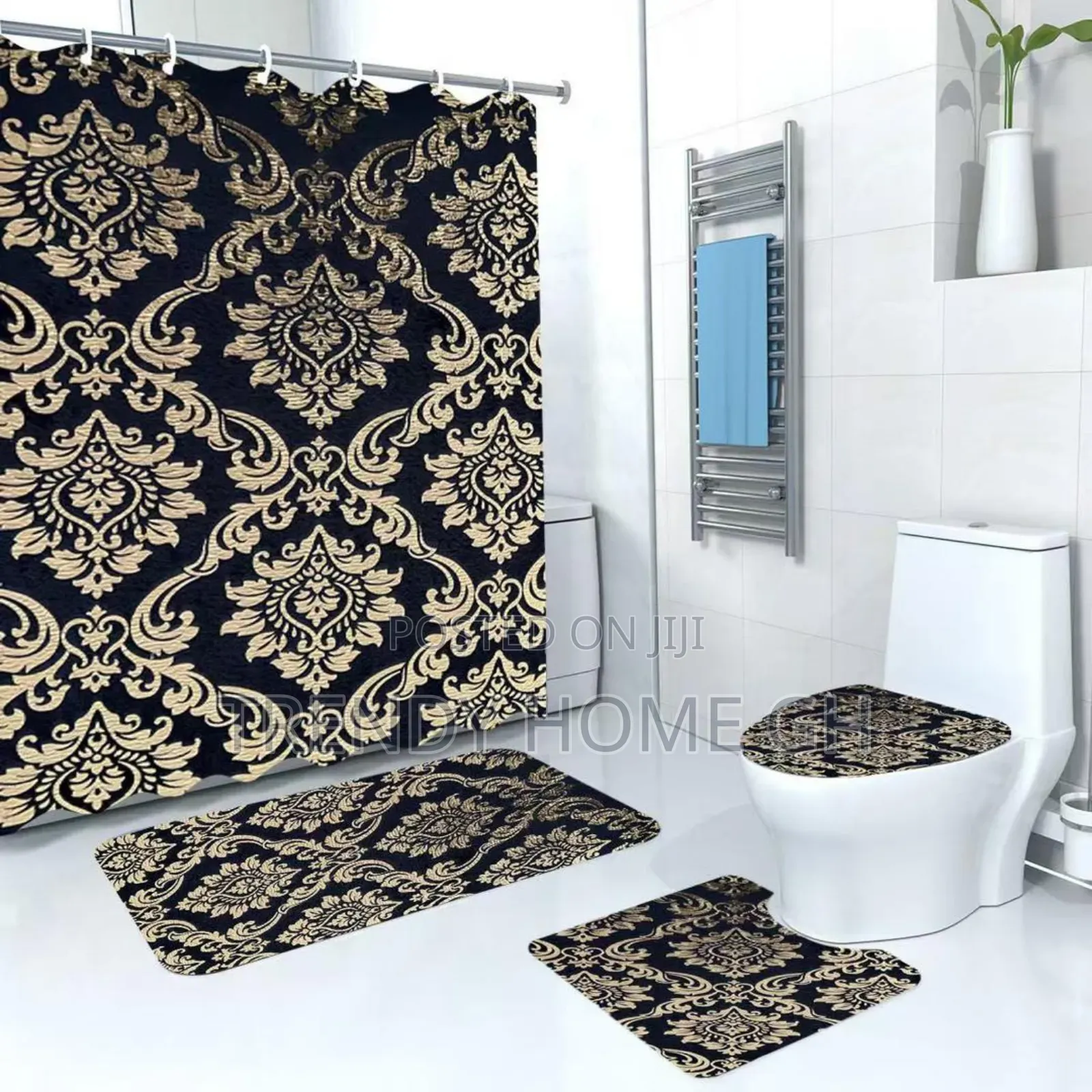Quality Shower Curtain Set With Toilet Mat Accessories
