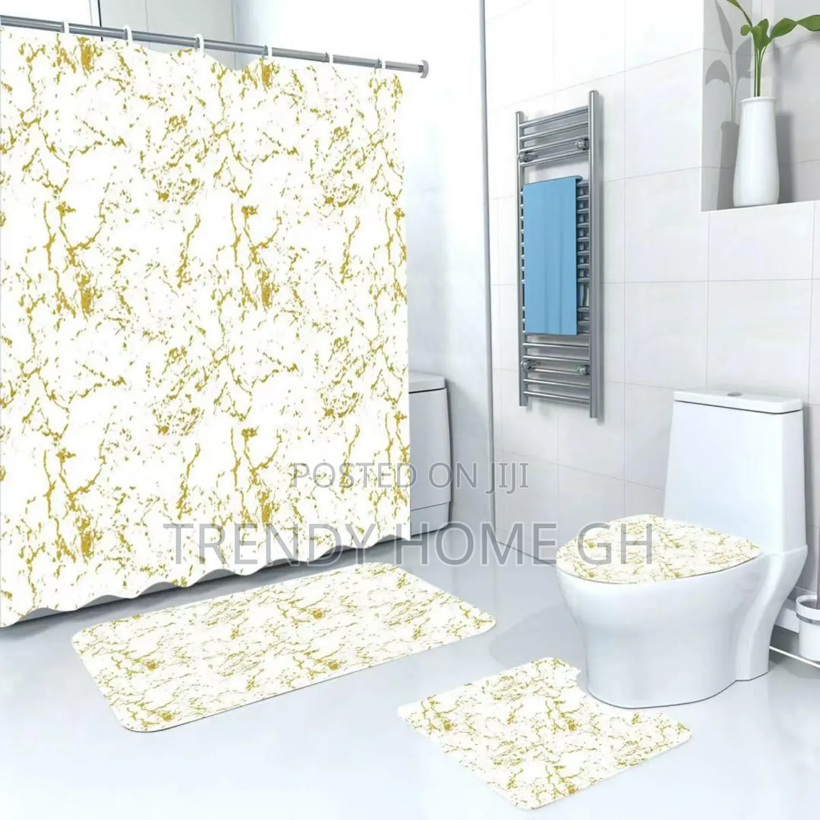 Quality Shower Curtain Set With Toilet Mat Accessories