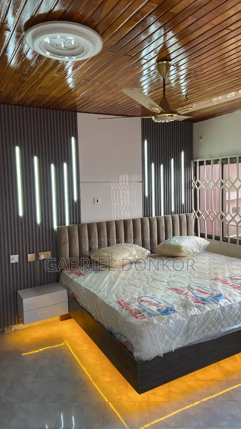 Floating Bed With Under Stripe Lights