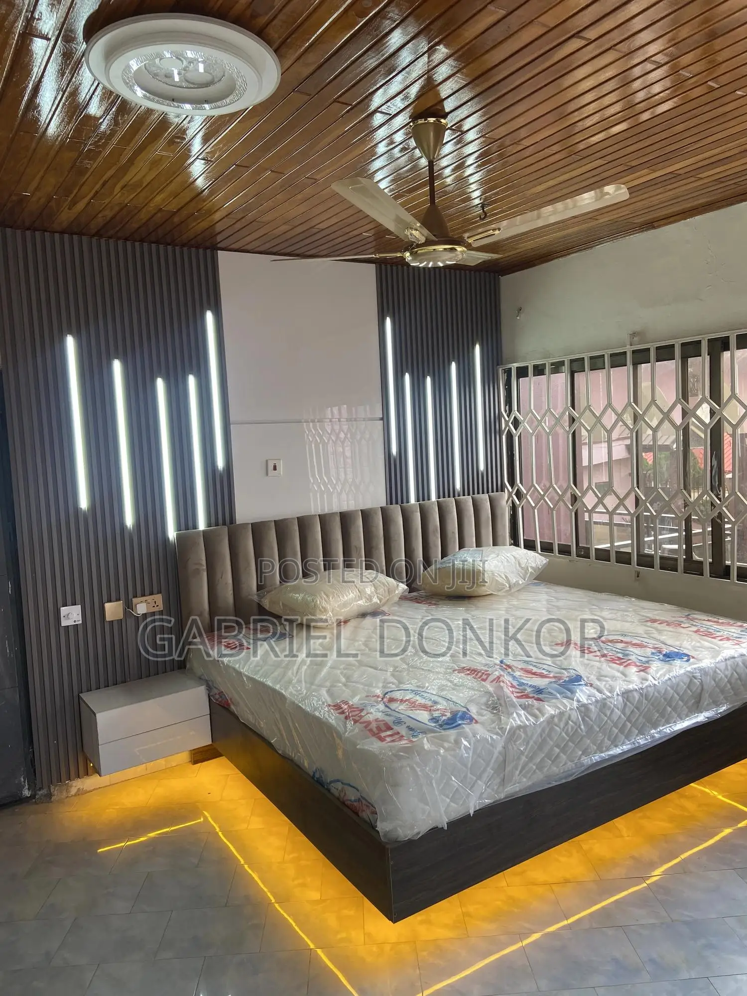 Floating Bed With Under Stripe Lights