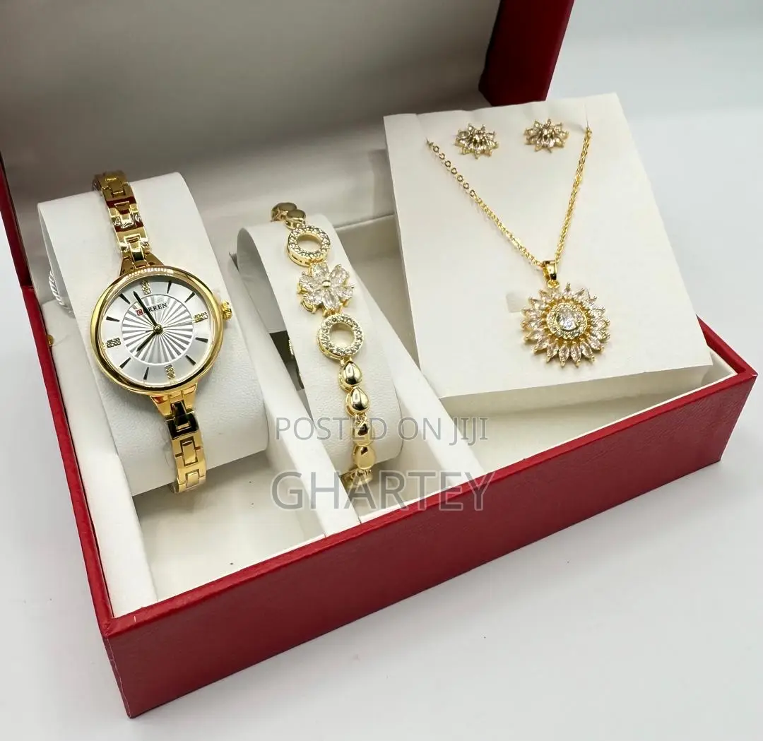 Perfect Gold Set Gift Package - Watch, Bracelet, Necklace,Earrings.