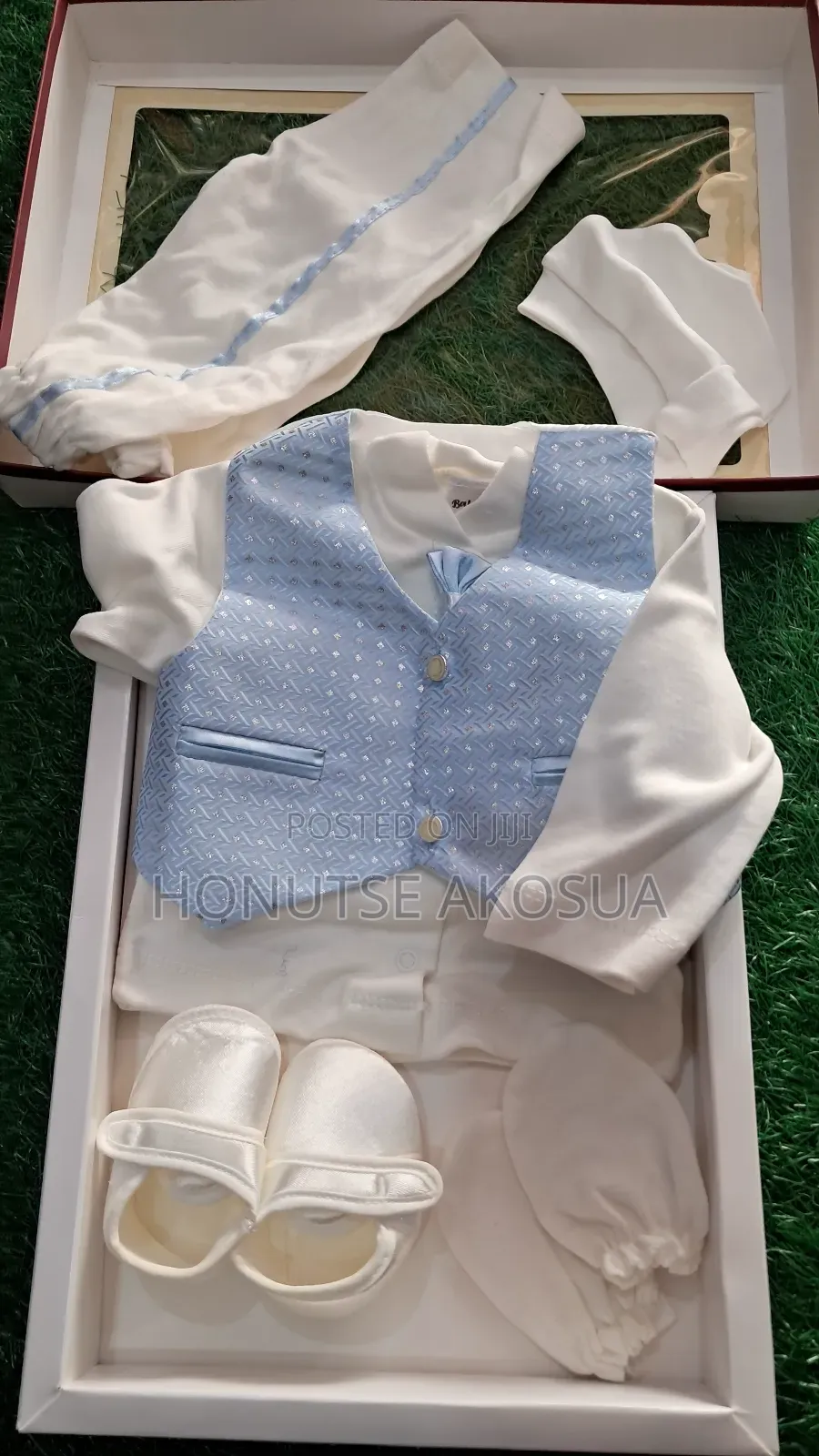 Baby Boy Blue and White Christening Dress