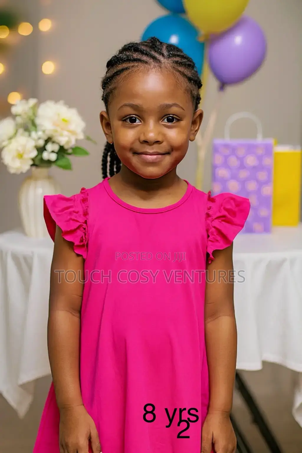 Bright Pink Ruffle Sleeve Party Dress (8 Yrs)
