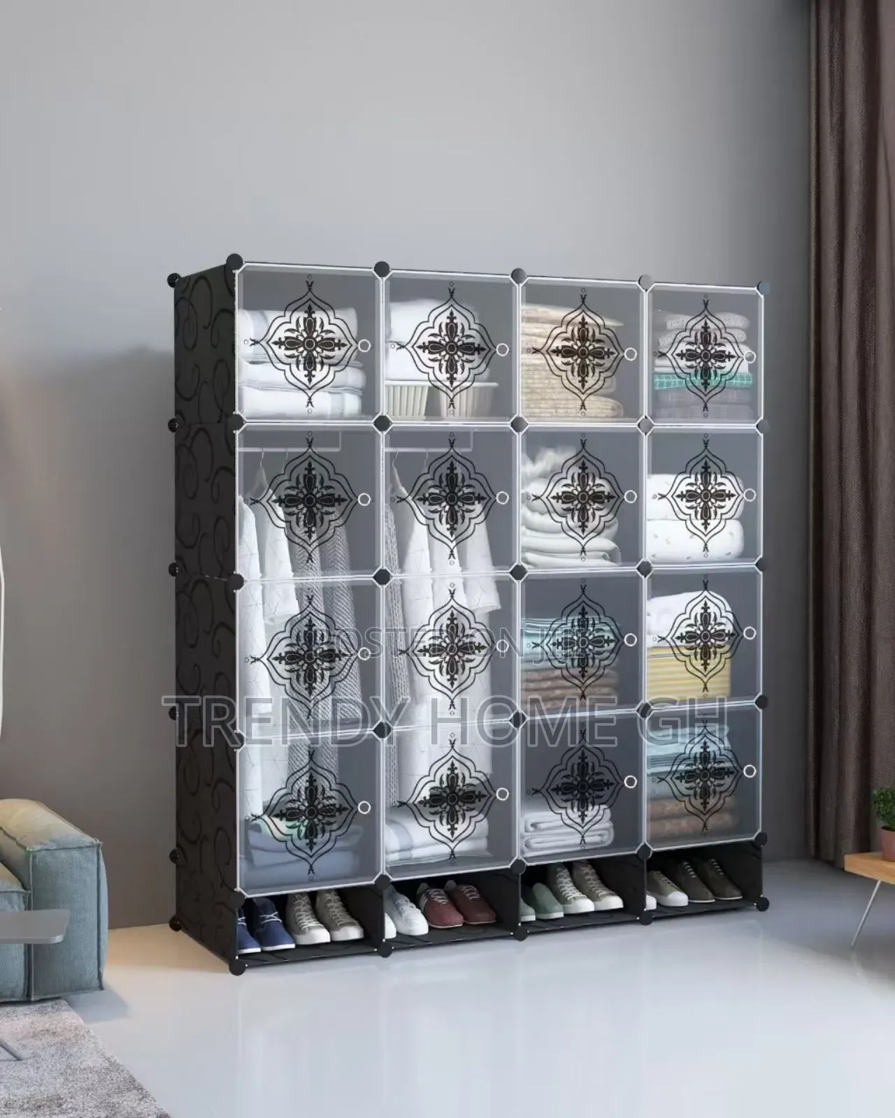 16 Cubes Modular Plastic Wardrobe Closet Organizer With Shoe Rack