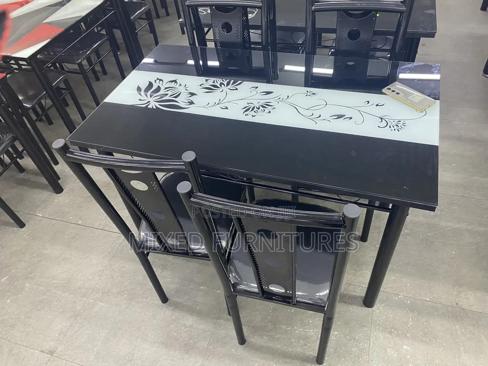 Dining Table With 4 Chairs (Glass Table )