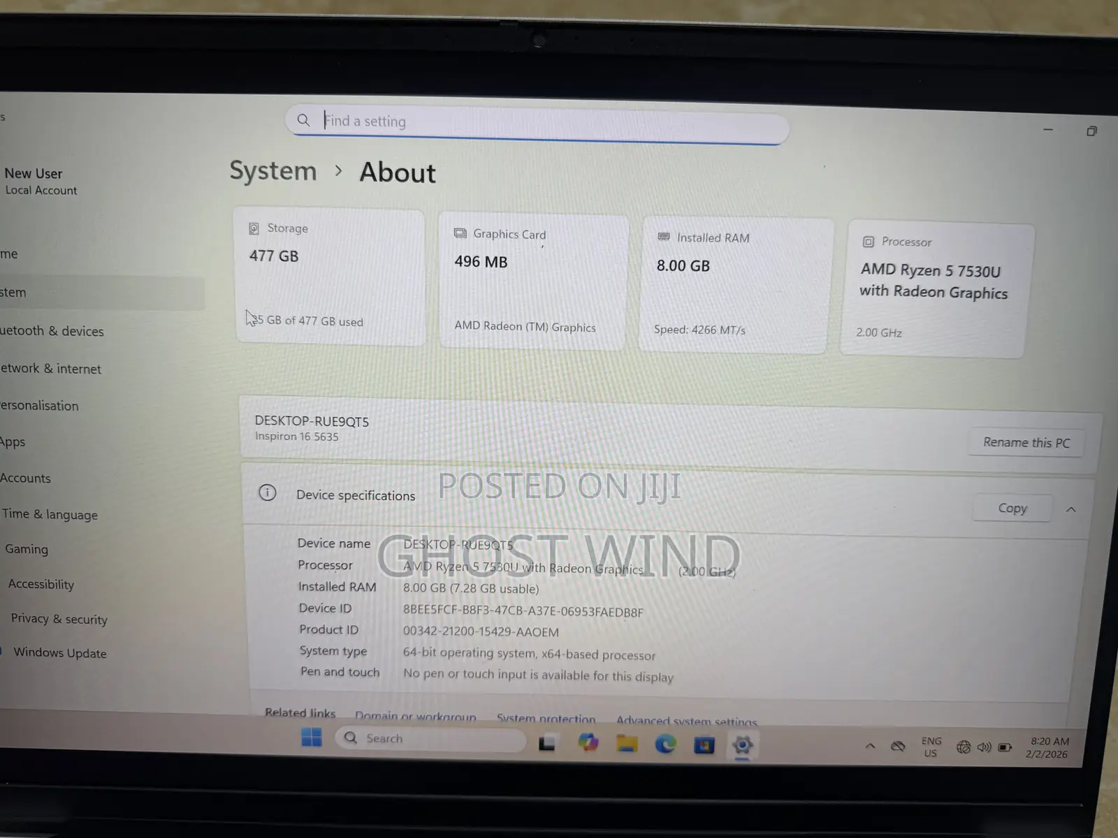 Laptop Dell Inspiron 16 5620 8GB AMD Ryzen 5 SSD 512GB