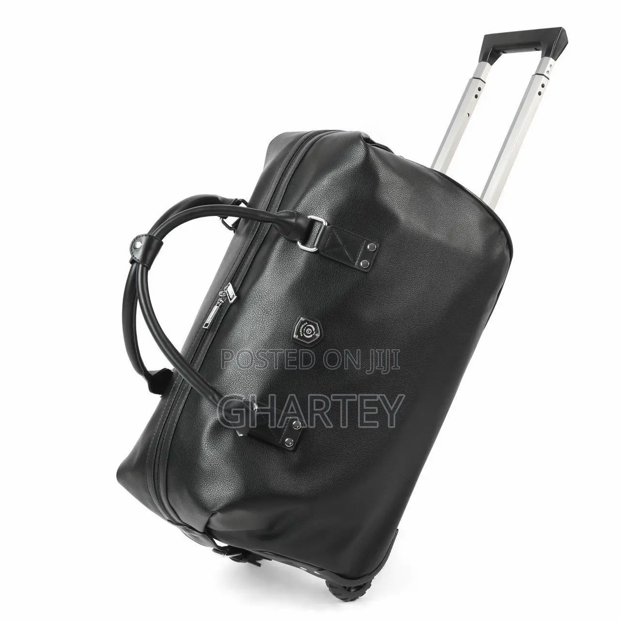 Premium Leather Rolling Travel Duffel With Retractable Handle