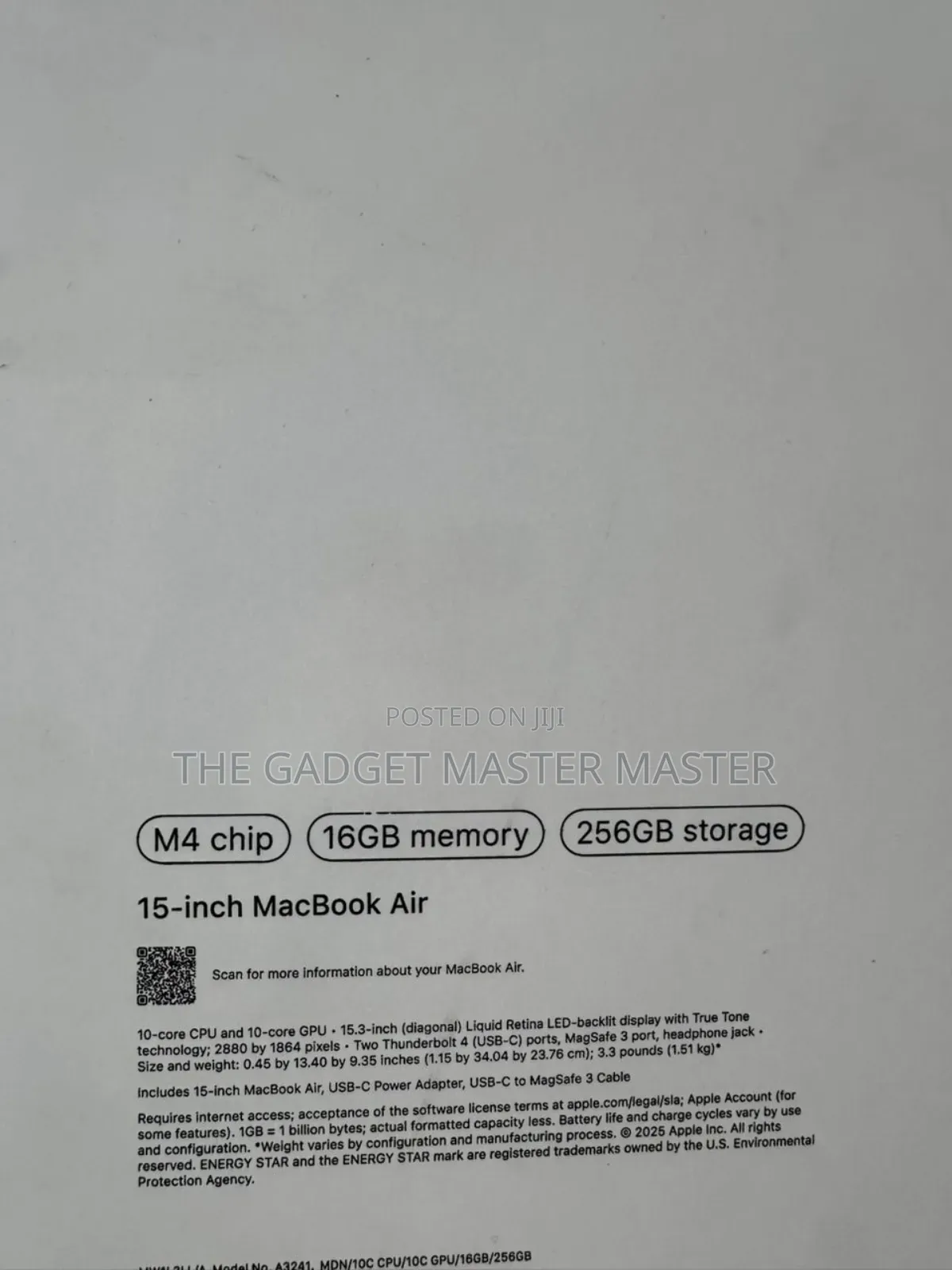 New Laptop Apple MacBook Air 2025 M4 15-Inch 16GB Apple M4 SSD 256GB