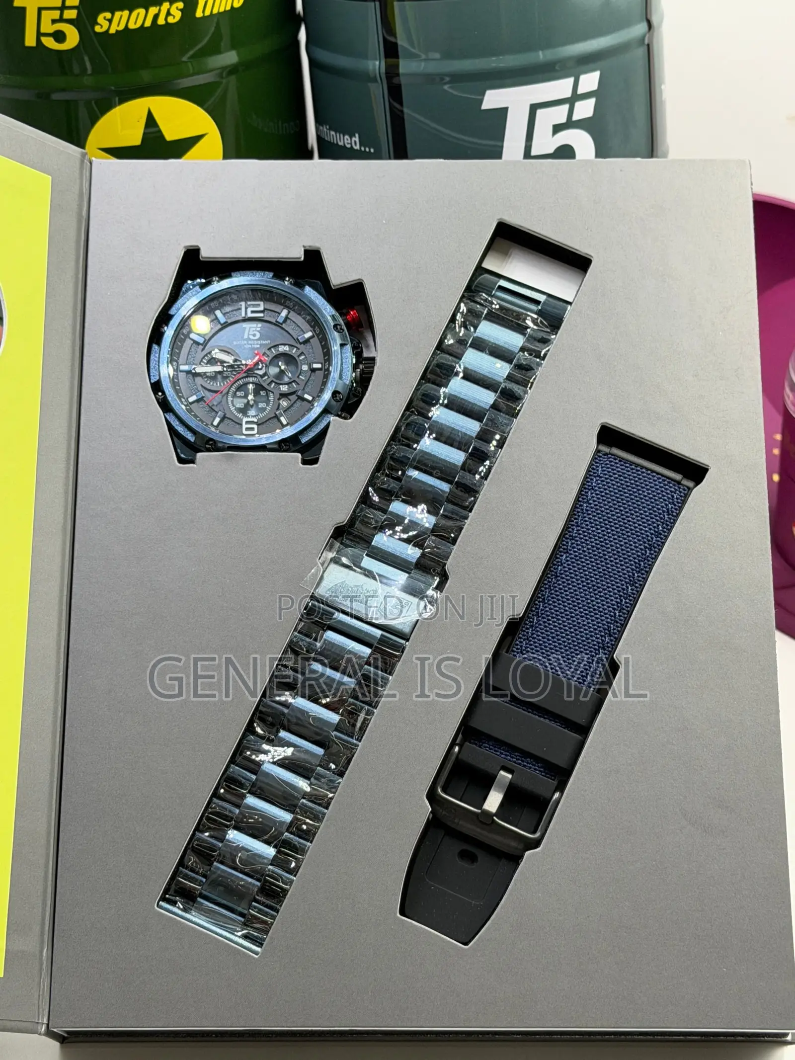 T5 Men's Chronograph Blue Watch Set With Two Interchangeable Straps.