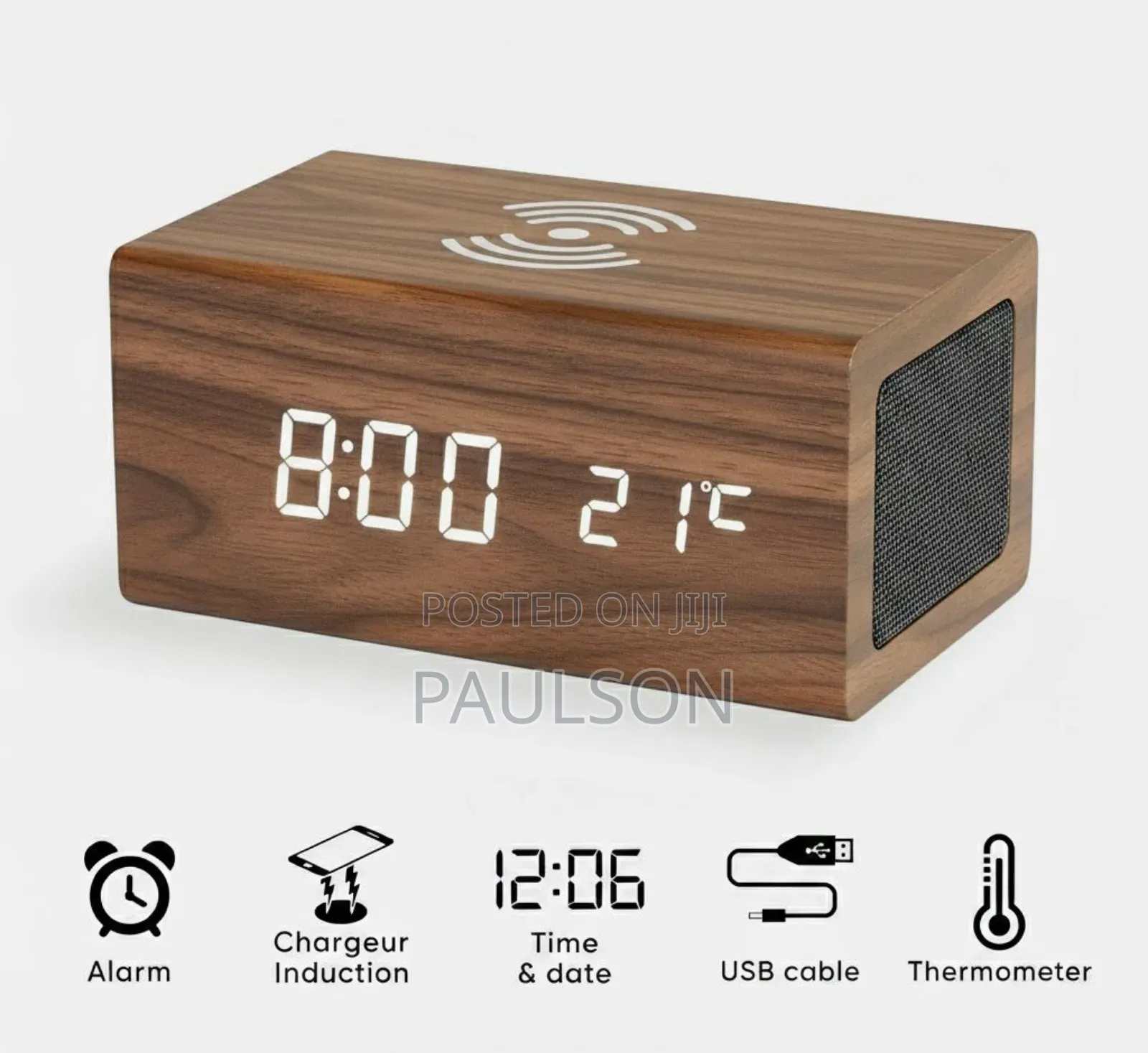 Table Top Clock With Wireless Charging And Bluetooth Speaker