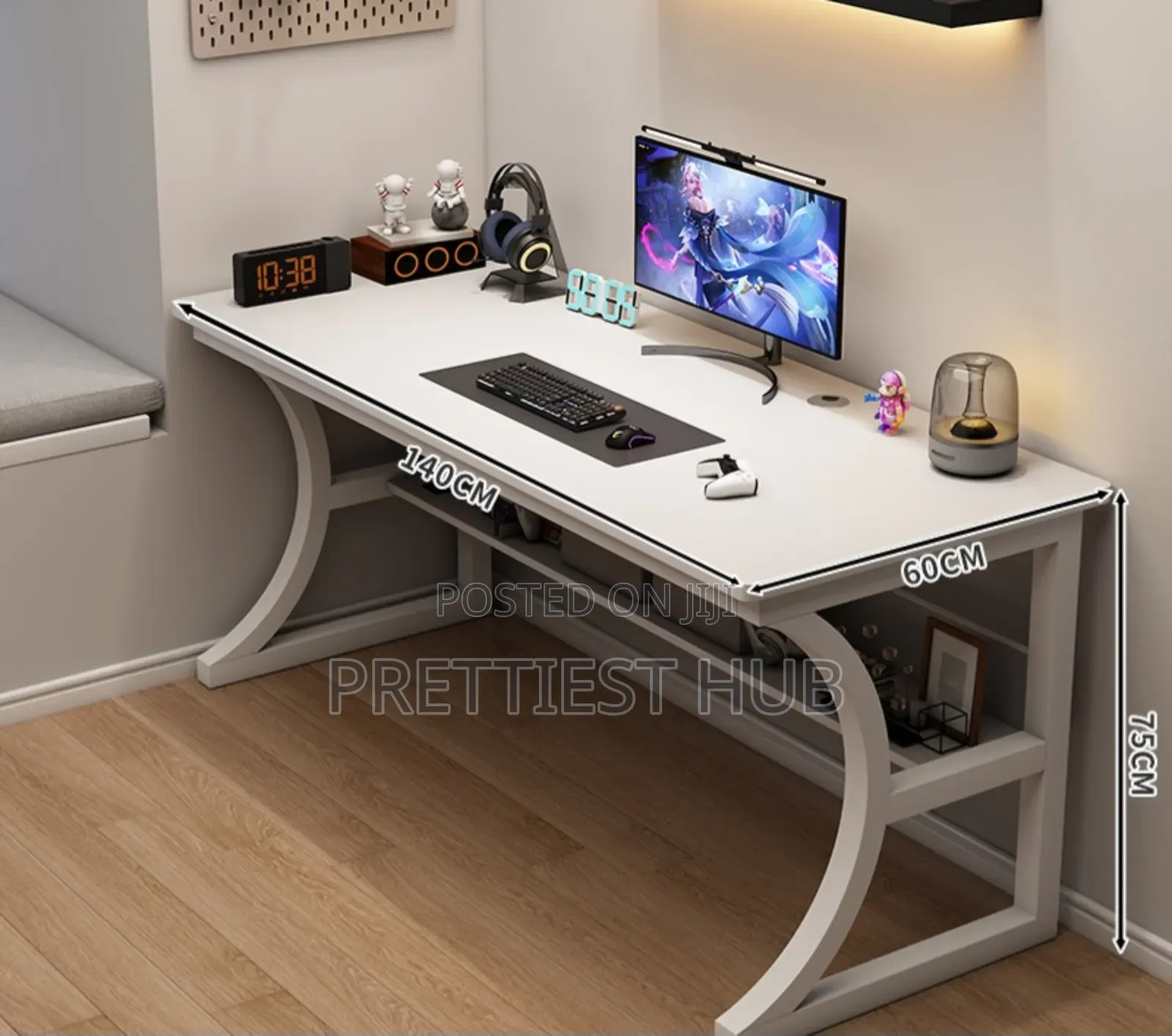 Gaming Office Studio Desk With Beneath Bookshelf