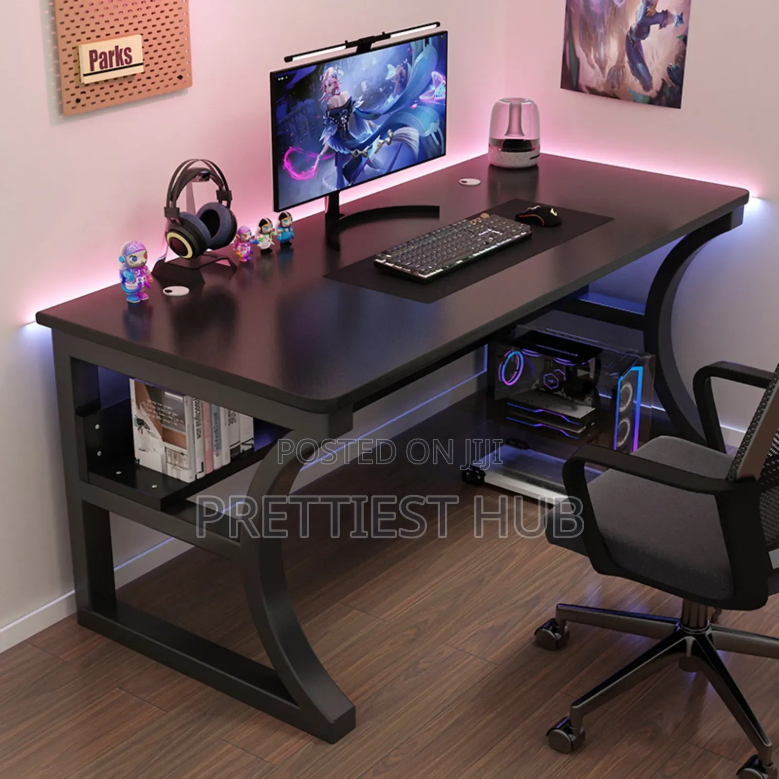 Gaming Office Studio Desk With Beneath Bookshelf