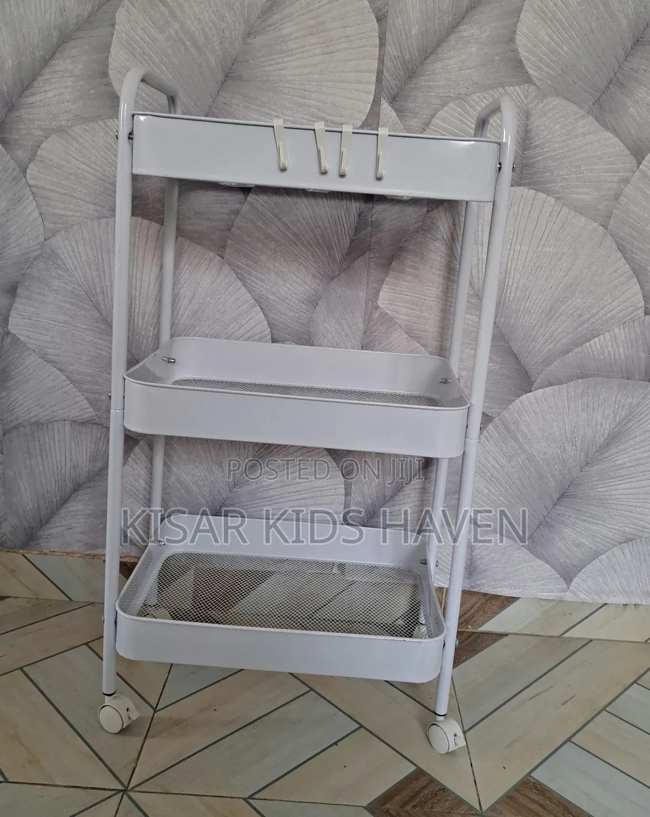 3 Tier Storage Rack Trolley / Cart White ( Metal)