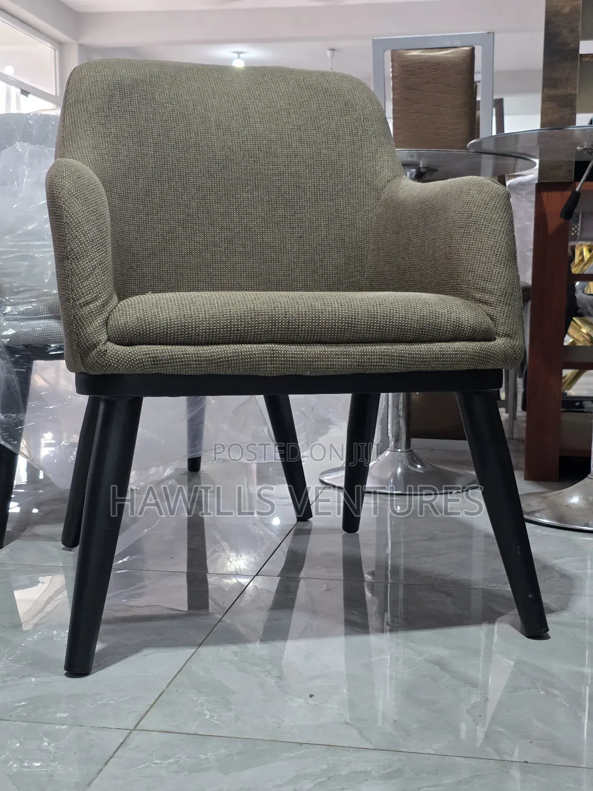 Milano Dining Chair With a Woven Fabric Sentand Black Metal Legs