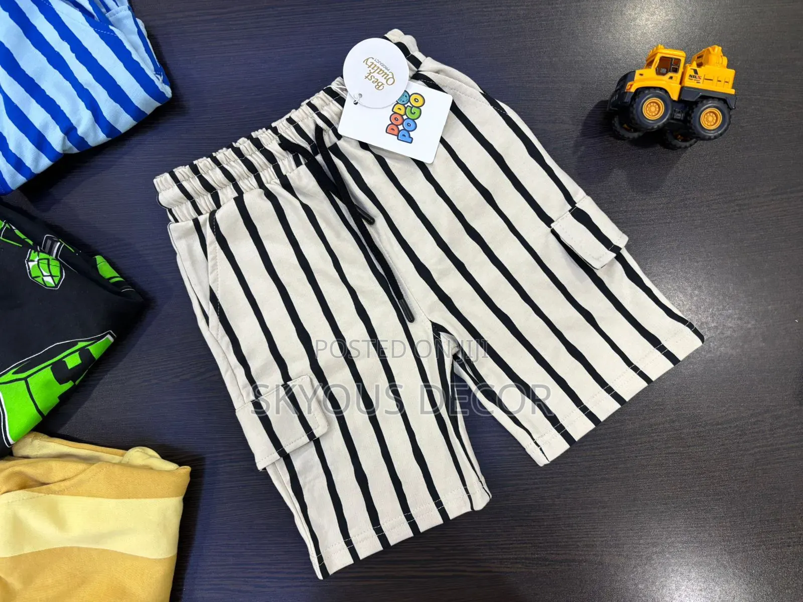 Army Side Pocket Shorts and White With Black for Kids 1-10years